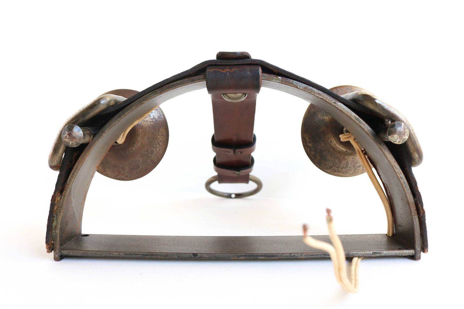 photo furniture Jacques Adnet Style Leather And Wrought Iron Wall Sconce 1950s Mid Century Design French Brutalist Rustic Industrial Statement Piece