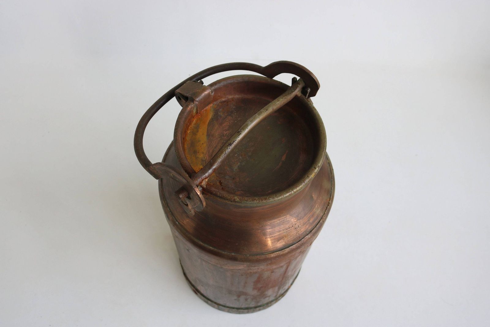 Rustic 19th Century Patinated Copper Plated Milk Container Can Farm Country Style Umbrella Stand Antique Circa 1890 With Lid Carry Handle photo furniture