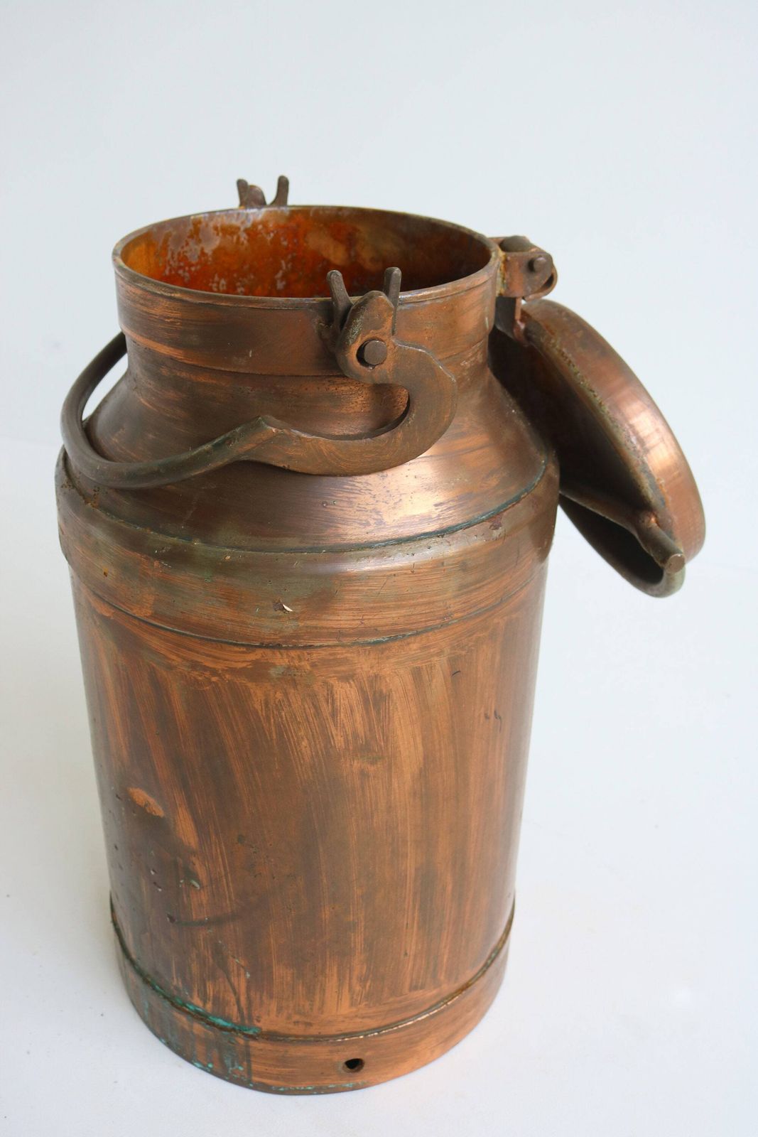 Rustic 19th Century Patinated Copper Plated Milk Container Can Farm Country Style Umbrella Stand Antique Circa 1890 With Lid Carry Handle photo 490.0