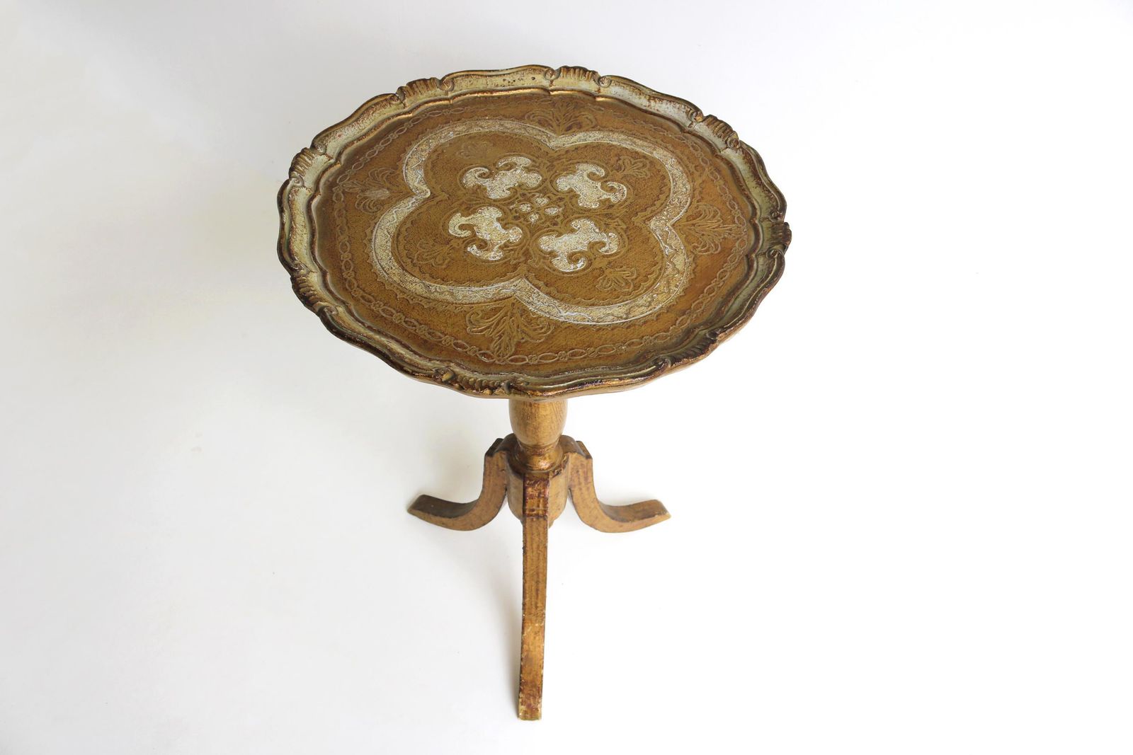 Florentine Additional Table Wine Table Midcentury Italian Side Table Sturdy Tripod Gold Cream Hollywood Regency 1960s Round Vintage Table
