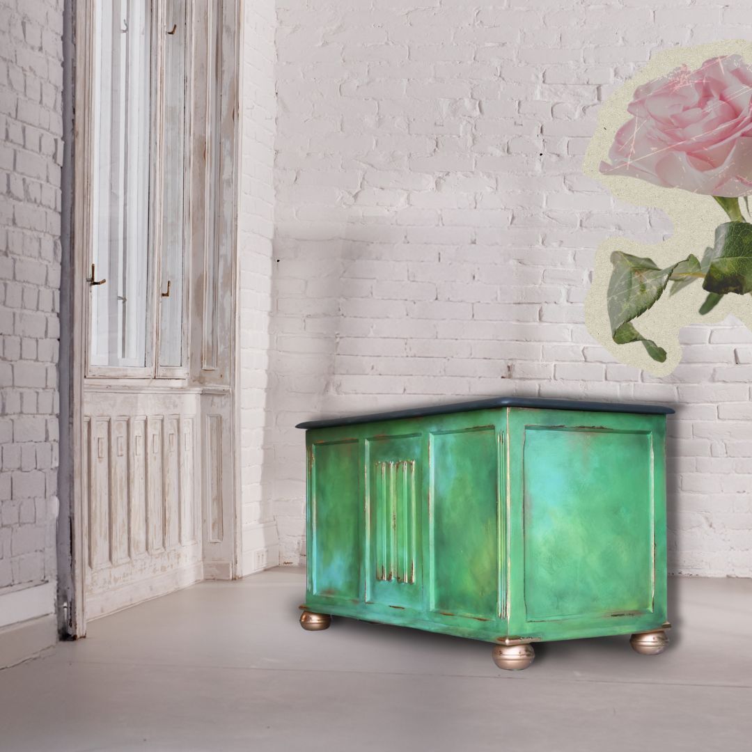 Blanket Box I Green   Patina   Painted Furniture  Living Room I Vintage I Copper Chest I Bespoke I Unique photo for sale