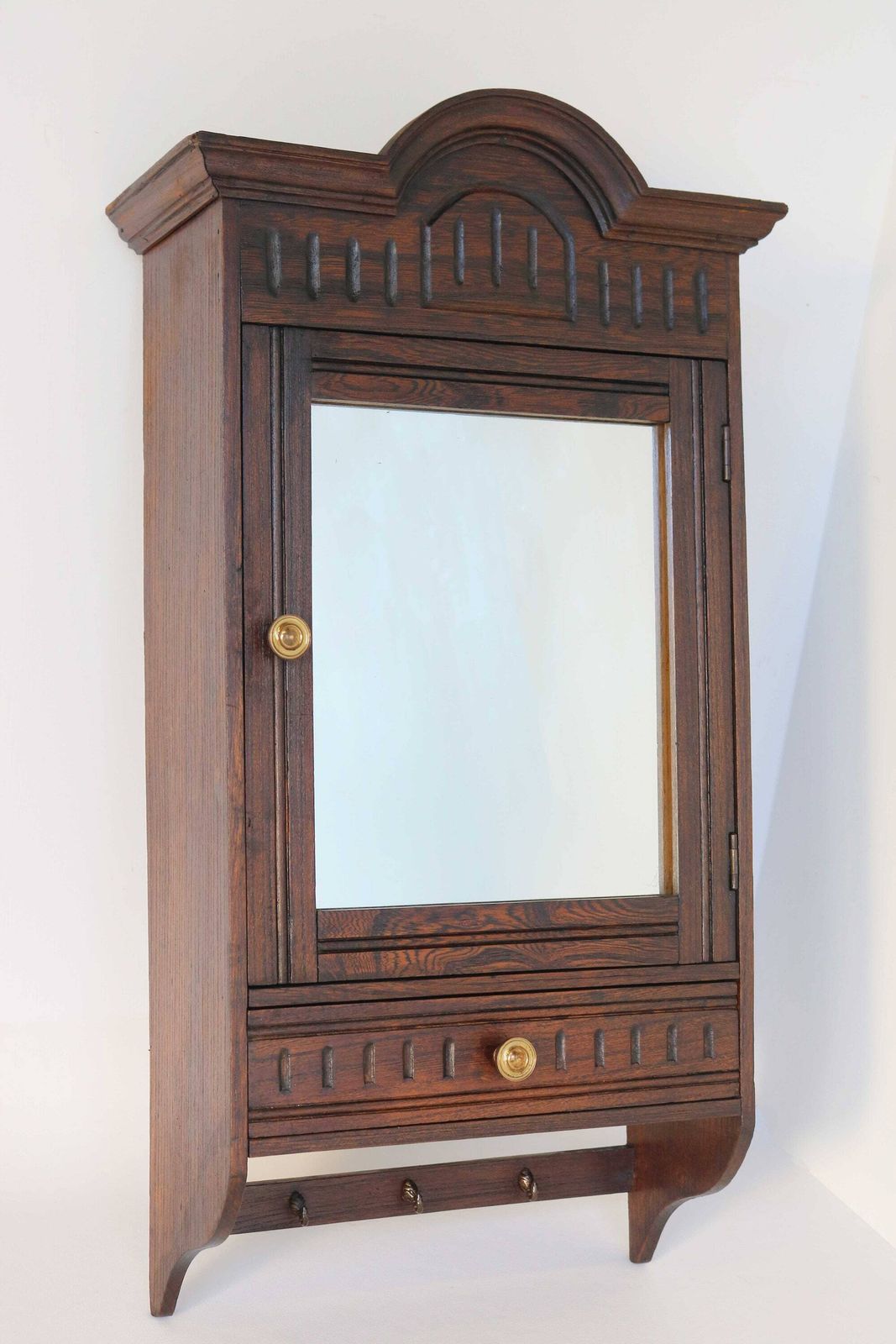 Vintage Houten Geneeskunde Badkamer Keukenkast Spiegel Lade Kleine Wandkast Apotheker Sleutelkast Hout Antiek 1930 Houtsnijwerk photo furniture