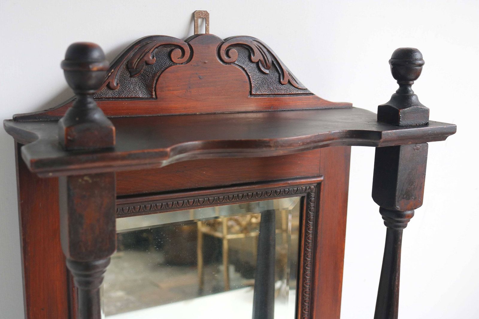 Handcarved Antique Hanging Cabinet Beveled Mirror Cabinet Hall Unit Toilet Cabinet Wall Mirror Mirror In Art Nouveau Style Jugendstil 1900s photo Home Decor