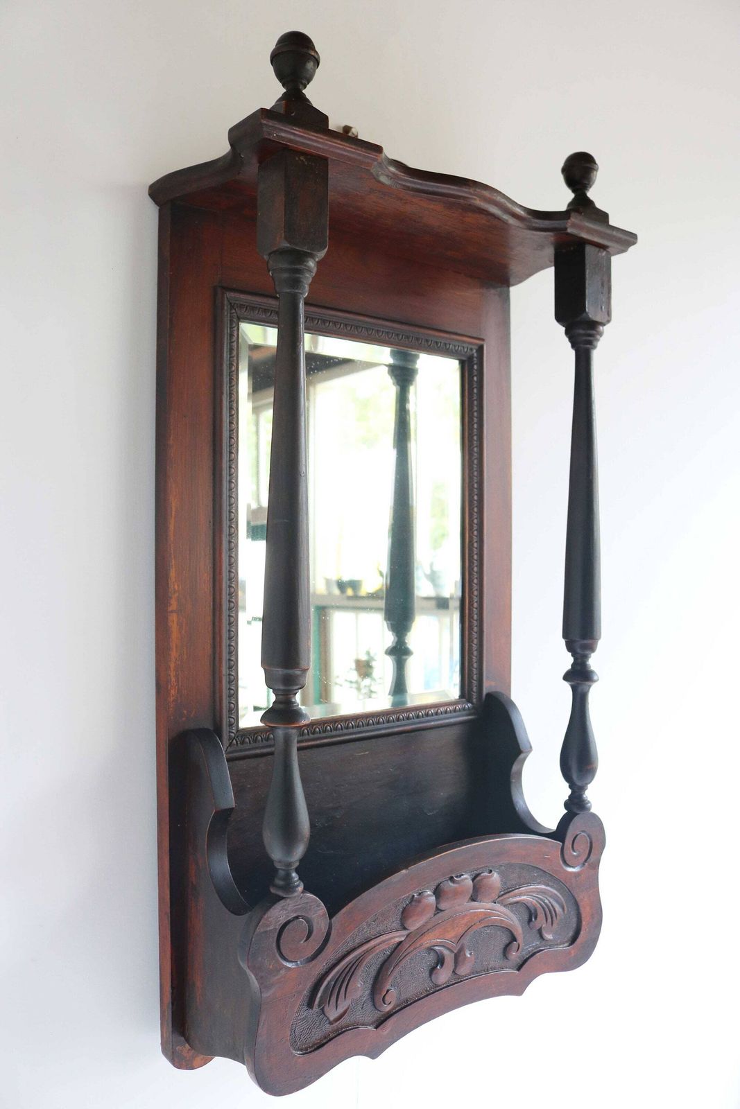 Handcarved Antique Hanging Cabinet Beveled Mirror Cabinet Hall Unit Toilet Cabinet Wall Mirror Mirror In Art Nouveau Style Jugendstil 1900s photo 517.0