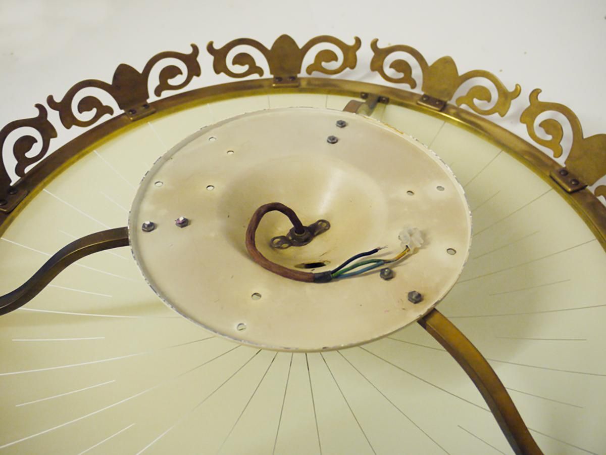Art Nouveau / Art Deco Flush Mount Chandelier Glass & Brass By Kaiser 1930s photo vinterior