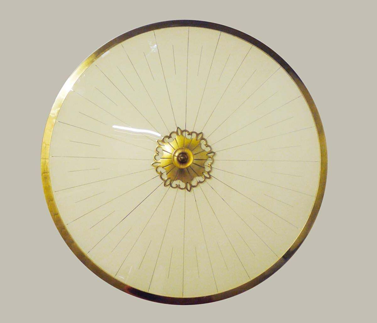 Art Nouveau / Art Deco Flush Mount Chandelier Glass & Brass By Kaiser 1930s photo vintage