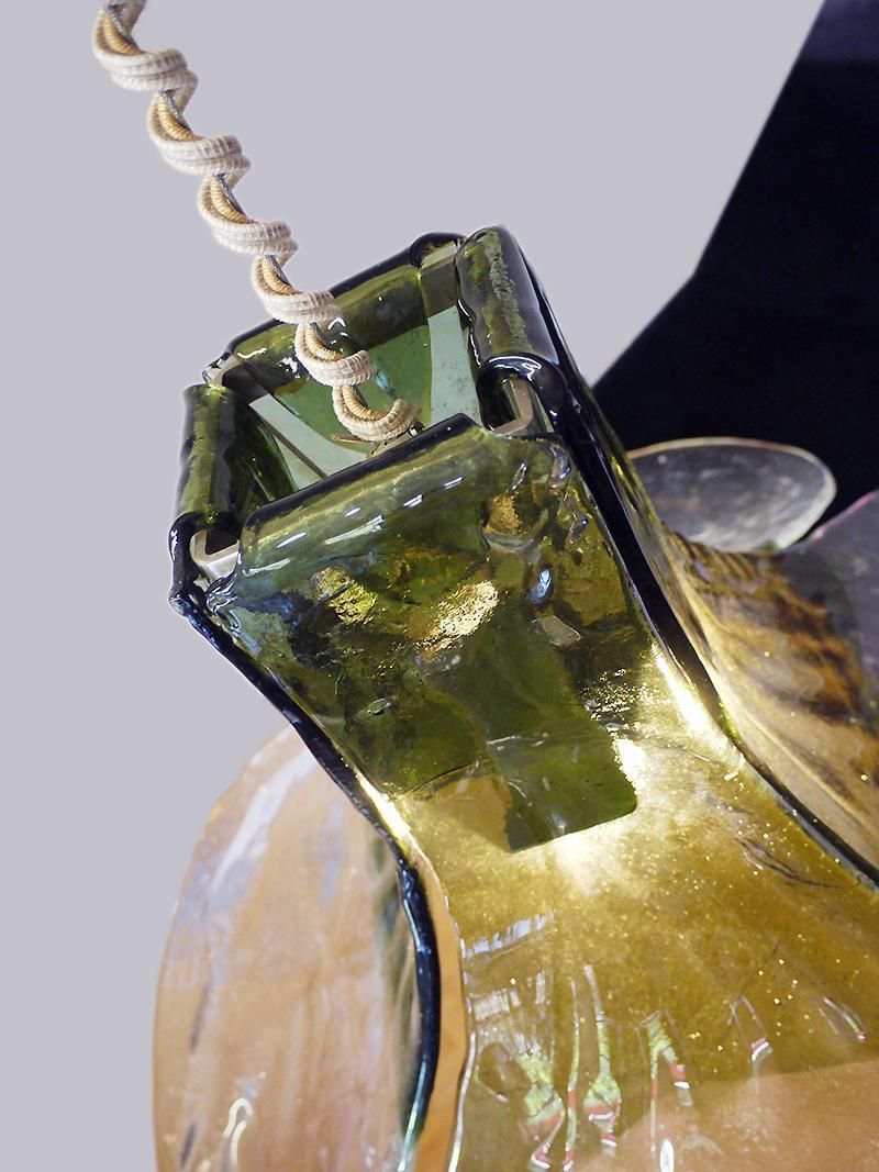 Mazzega Tulip Pendant Lamp Green & Clear Murano Glass By Carlo Nason Italy 1960s photo Lighting