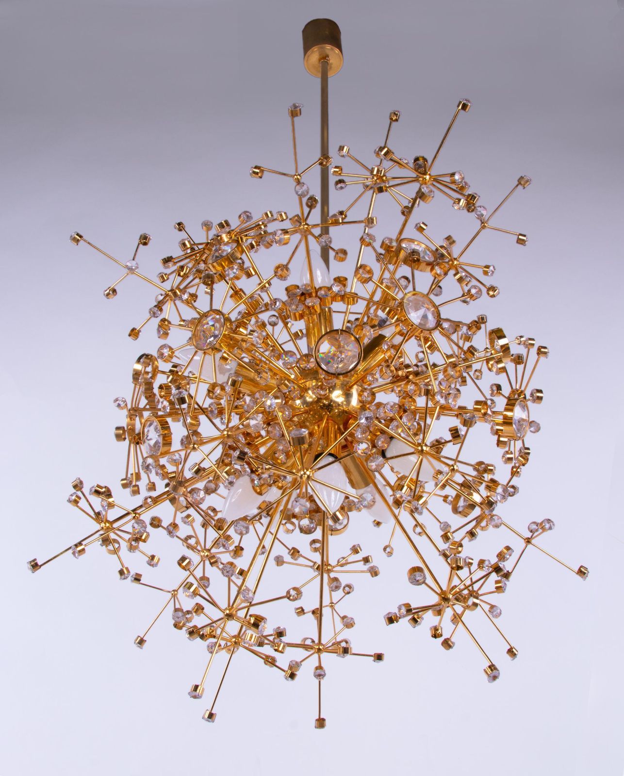 1960 Germany Palwa Sputnik Chandelier Swarovski Crystal & Gilt Brass photo vinterior