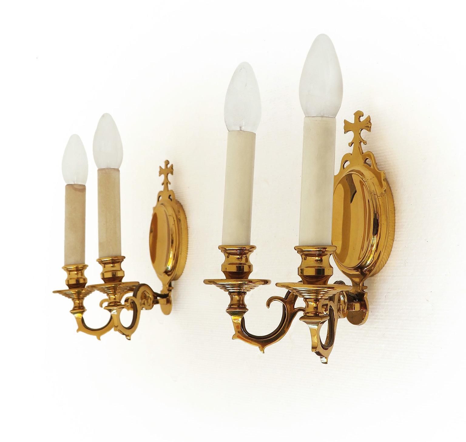 Pair Of French Belle Epoche / Art Deco Eagle Appliques Wall Sconces Brass 1930s photo for sale