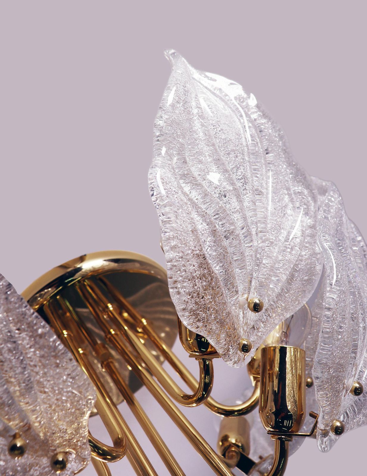 1 'Of 2' Leaf Flush Mount Chandelier Murano Glass & Brass By Novaresi Italy 1970 photo Lighting