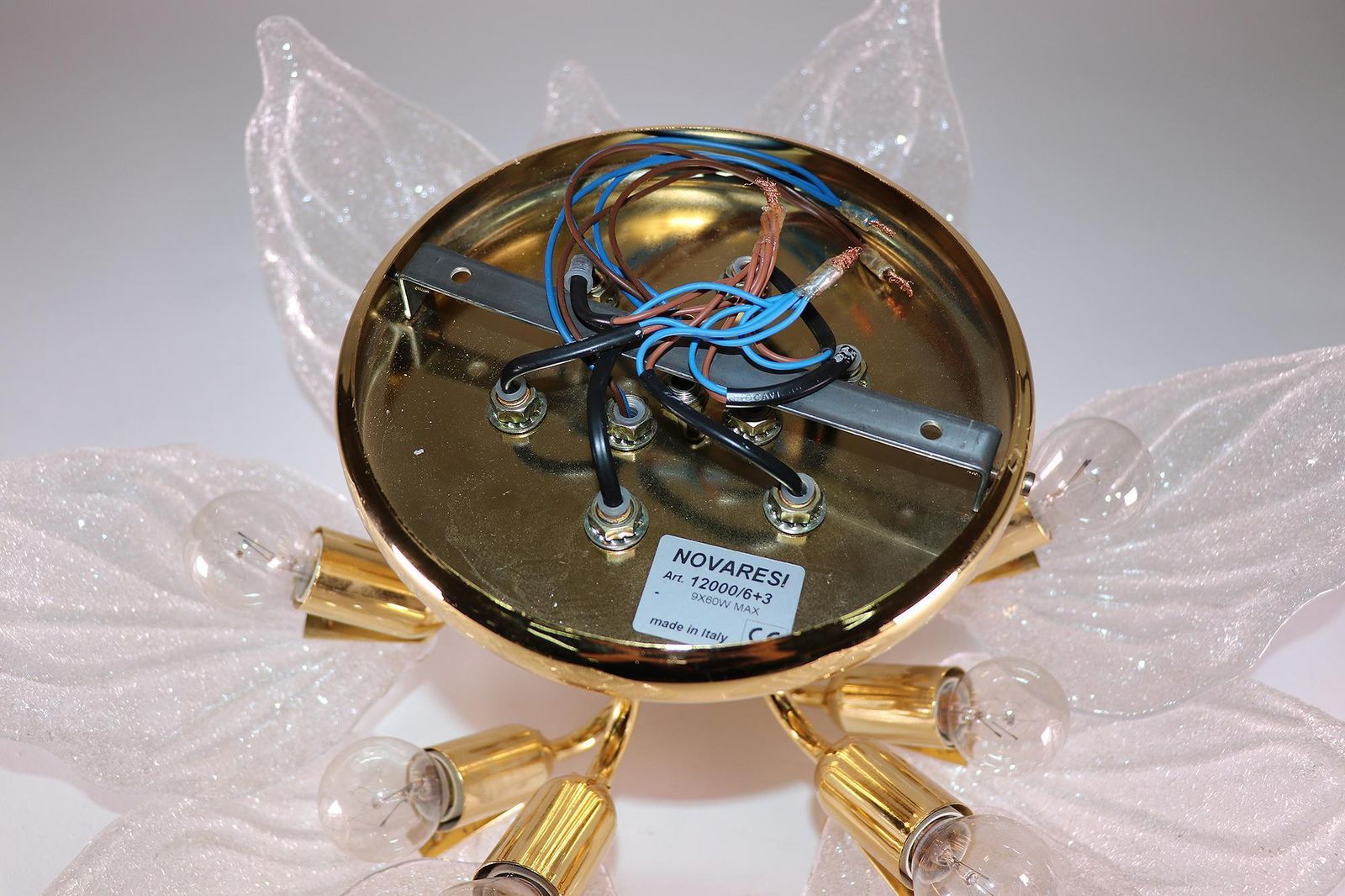 1 'Of 2' Leaf Flush Mount Chandelier Murano Glass & Brass By Novaresi Italy 1970 photo buy