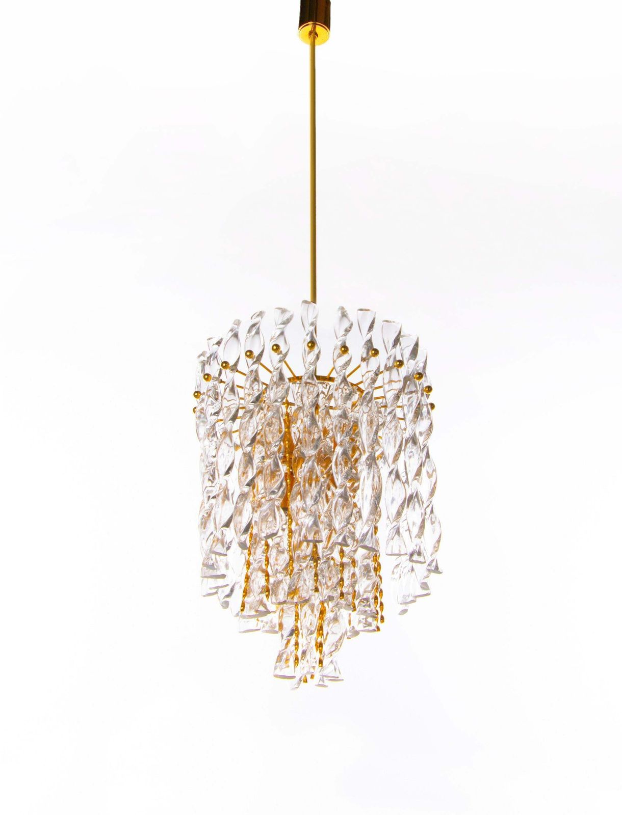 1960 Germany Palwa Tendril Ribbon Chandelier Crystal Glass & Gilt Brass photo furniture