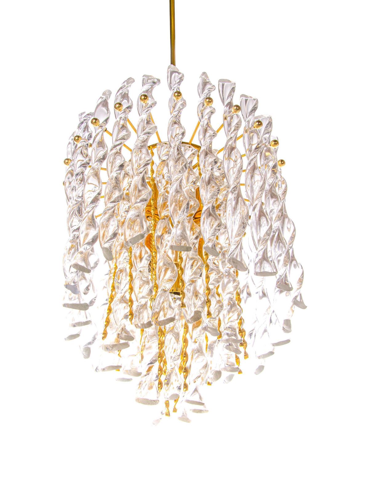1960 Germany Palwa Tendril Ribbon Chandelier Crystal Glass & Gilt Brass photo for sale