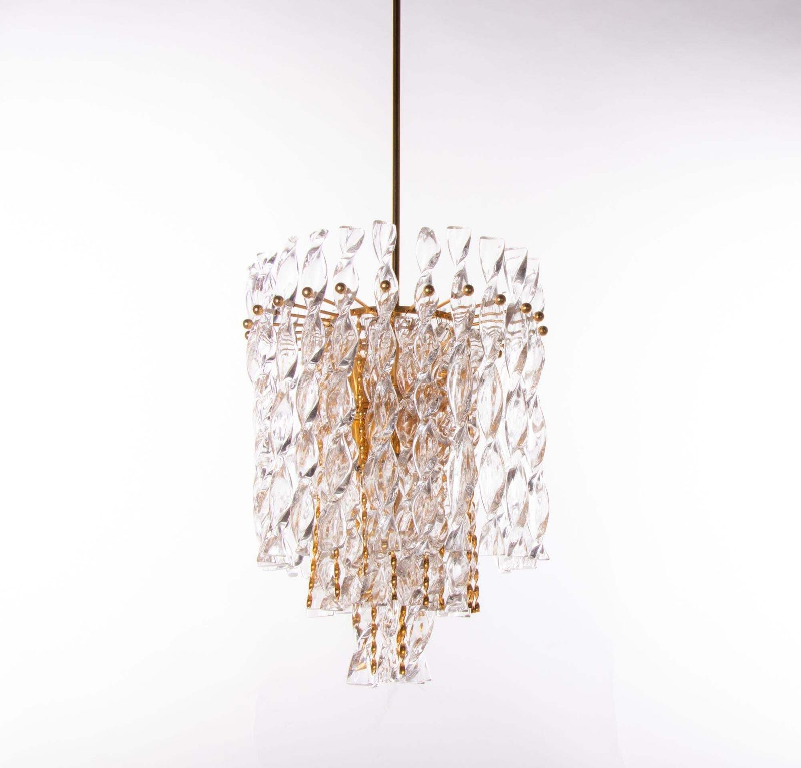 Lighting 1960 Germany Palwa Tendril Ribbon Chandelier Crystal Glass & Gilt Brass photo