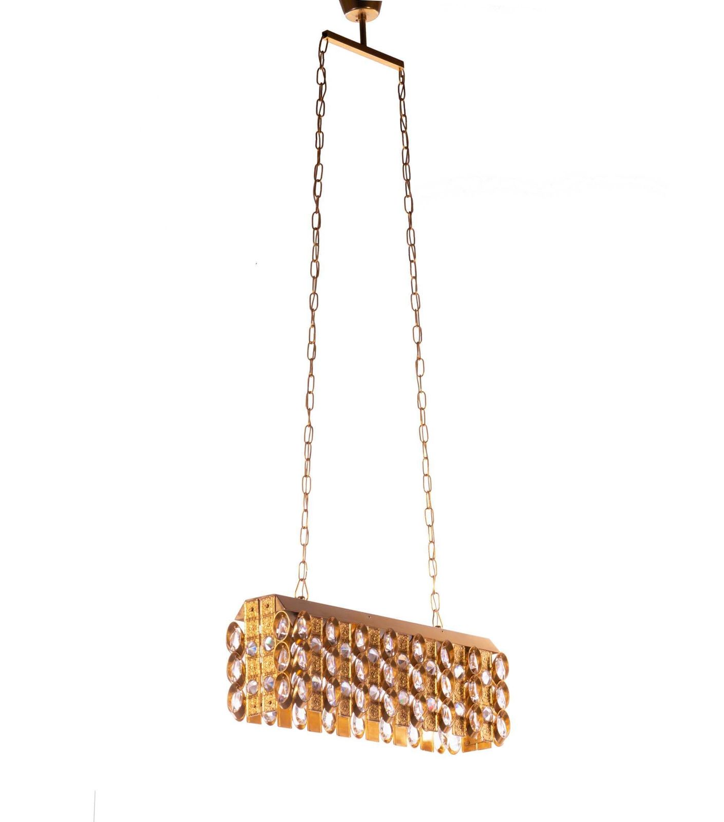 1960 Germany Palwa Chandelier Crystal & Gilt Brass By Christoph Palme photo for sale