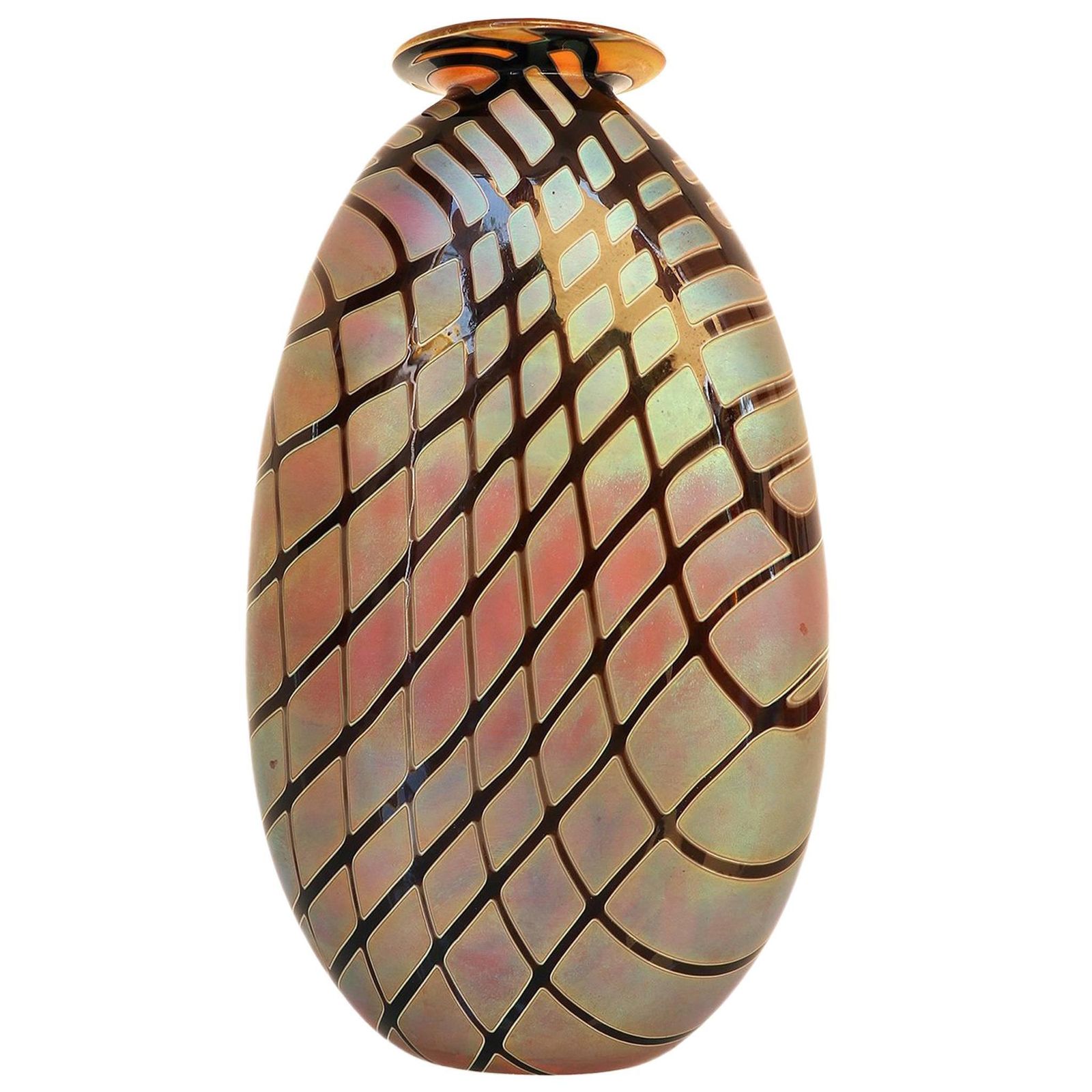 Iridescent Oval Art Glass Vase With Lip By Craig Zweifel, 2003, Signed