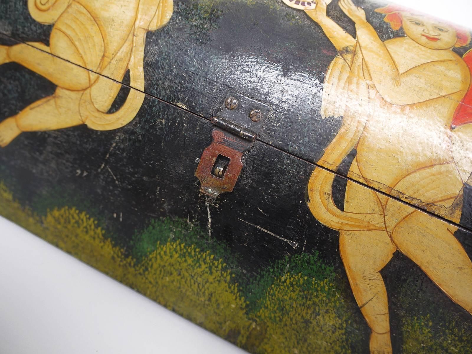 European 19th Century Painted Wooden Dome Top Box Folk Art photo 1421.0
