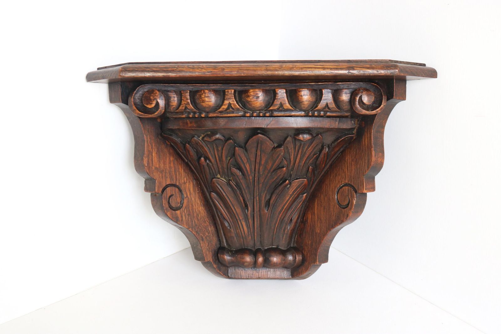 Twee Antieke Eiken Hoekwandconsoles – Gesneden Houten Wandplankbeugels, Franse Wandplank, Decoratieve Hangplank, Voetstuk, 19e Eeuw photo 714.0