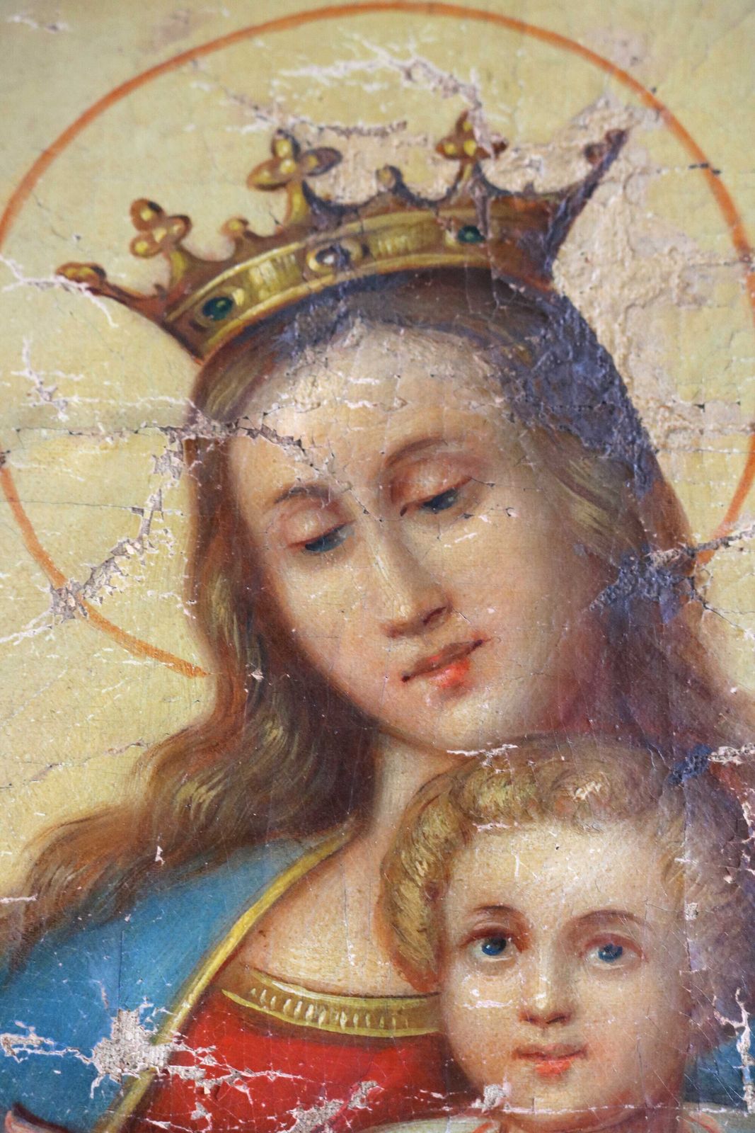 Antique Religious Handmade Fabric Church Banner Of Mother Mary And Baby Jesus Old Procession Altar Wall Hanging Christianity Victorian Flag photo Art