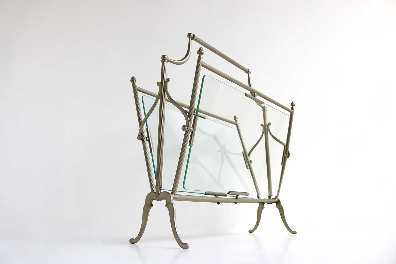A French Maison Jansen Style Silver Brass And Clear Glass Magazine Rack Paris Magazine Stand Chique Style Magazine Holder 1960s Design