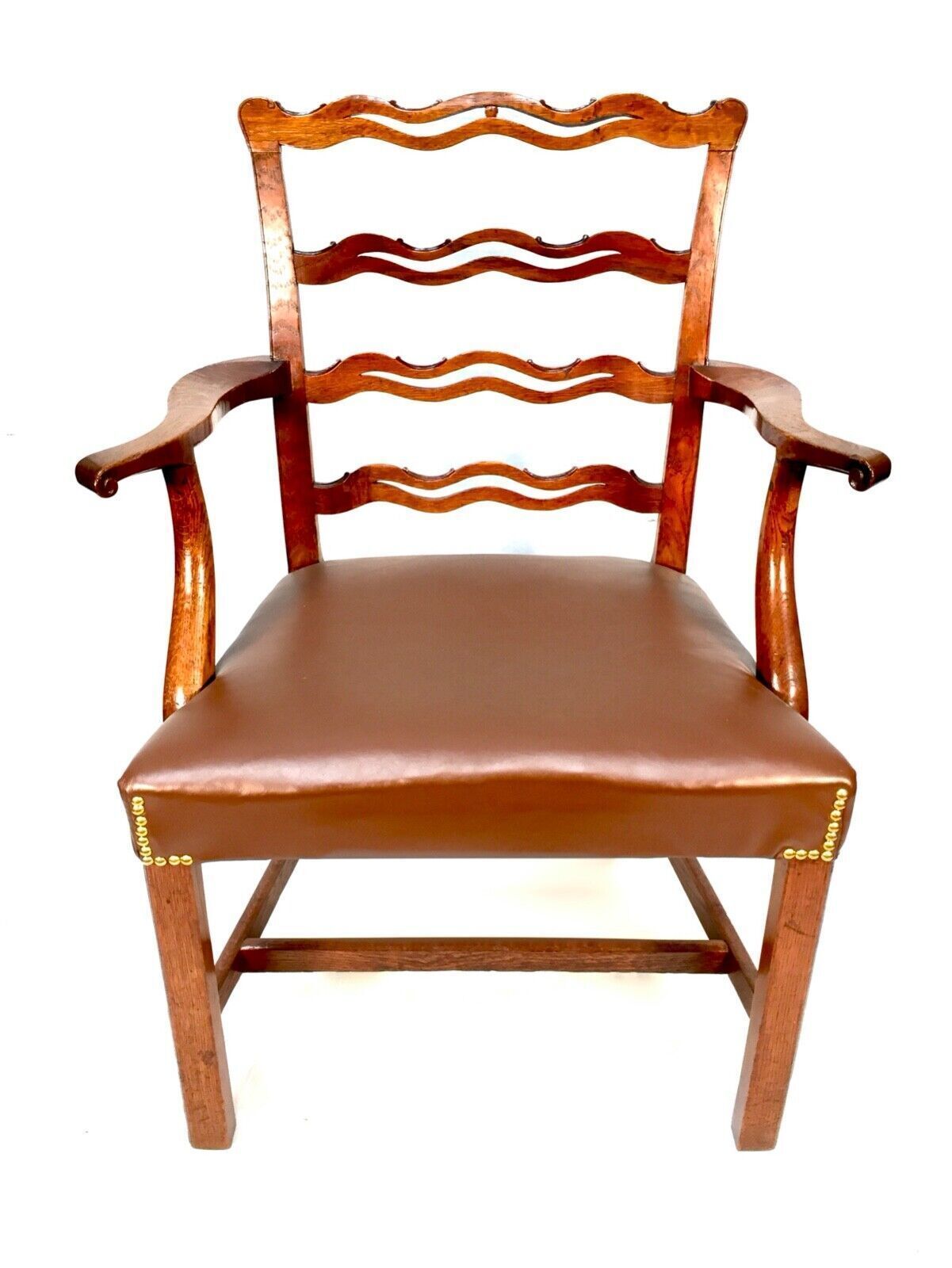 Antique 1920s Solid Oak Office Desk Chair Library High Quality Upholstered Seat.