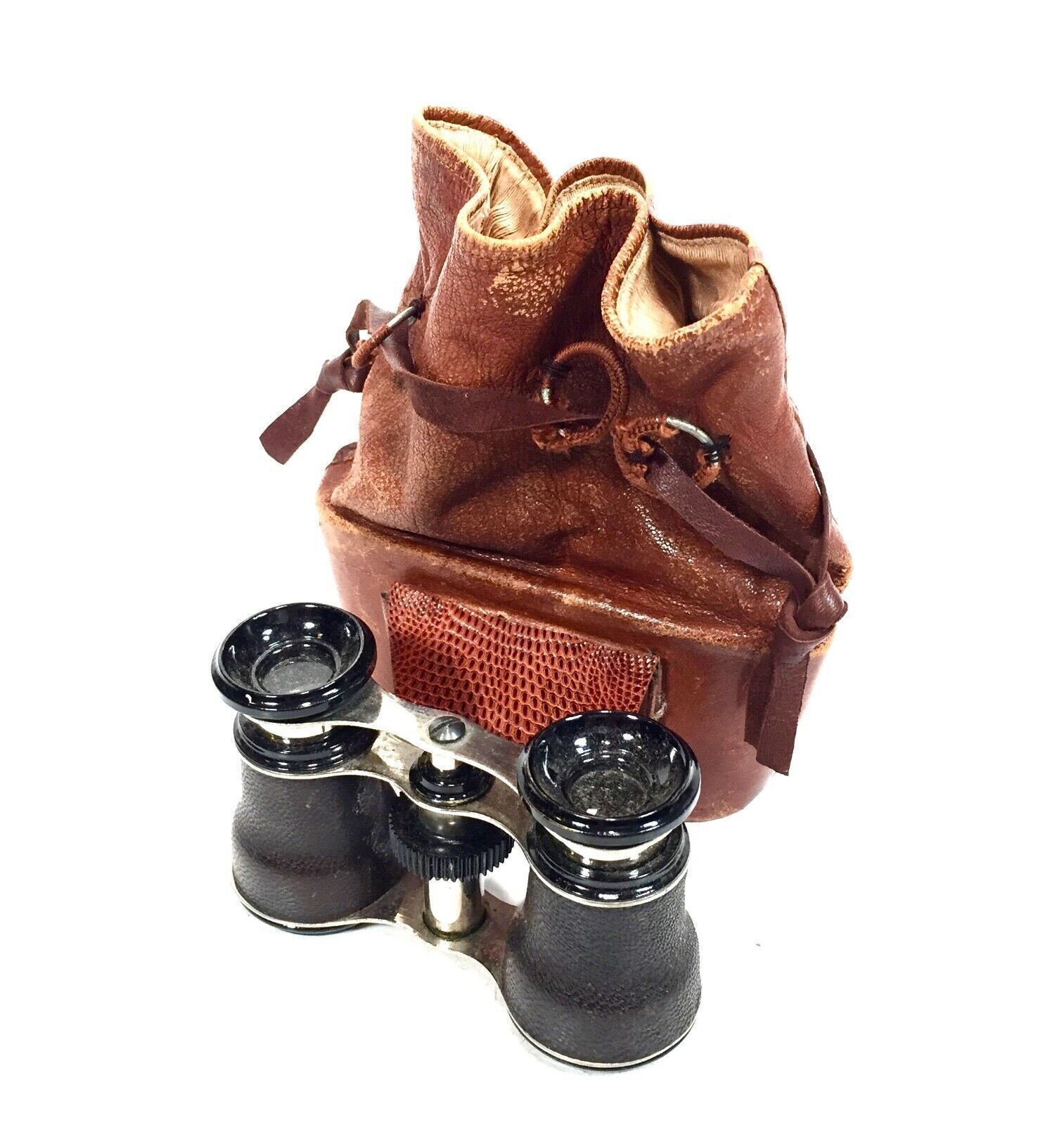 Antique 19th Century Opera Glasses In Rare Leather Bag / Case / Binoculars photo 85.0