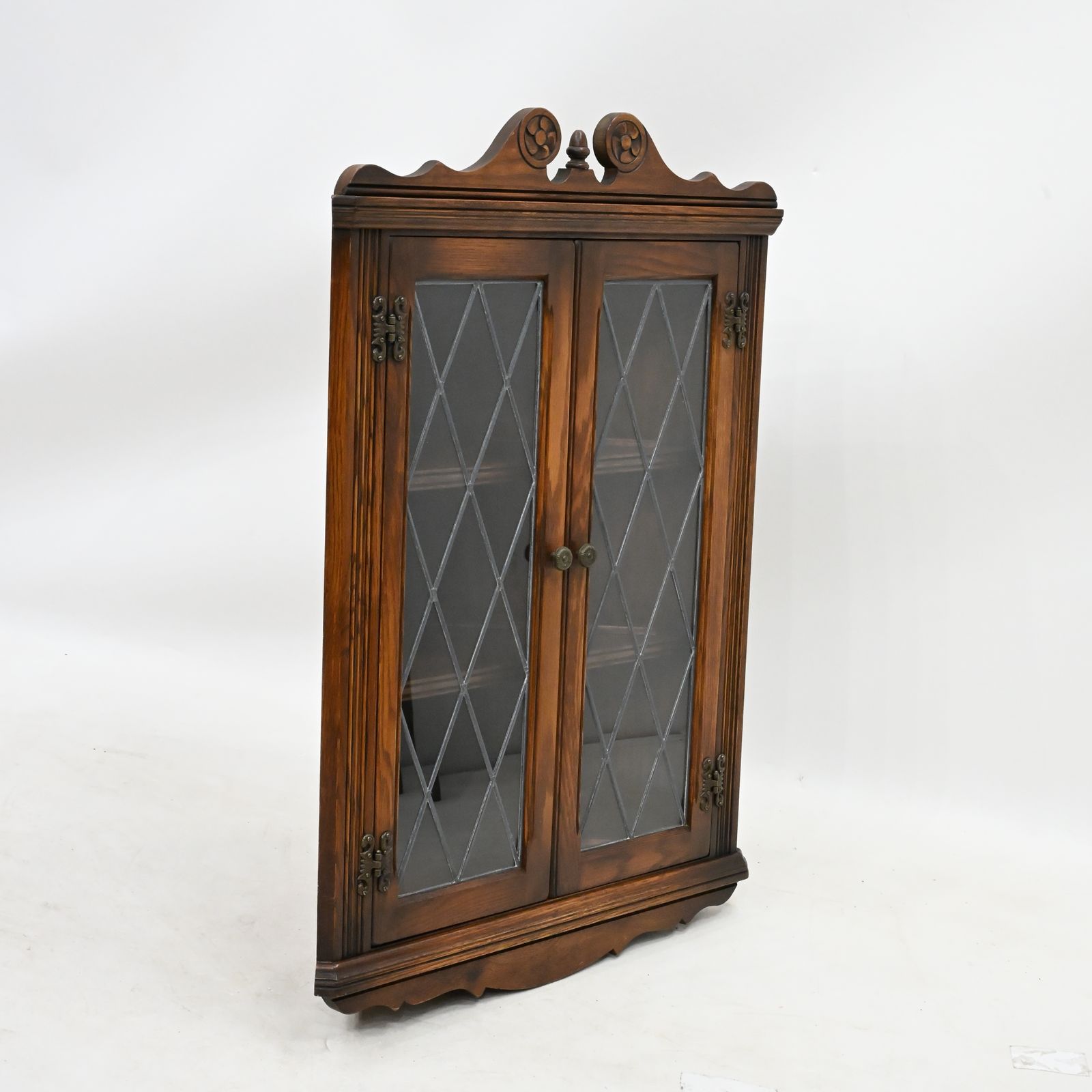 photo buy Old Charm Hanging Corner Display Cabinet Leaded Glass Tudor Brown Free Delivery*