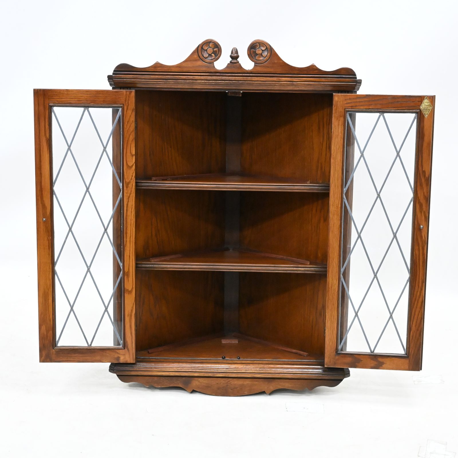 Old Charm Hanging Corner Display Cabinet Leaded Glass Tudor Brown Free Delivery