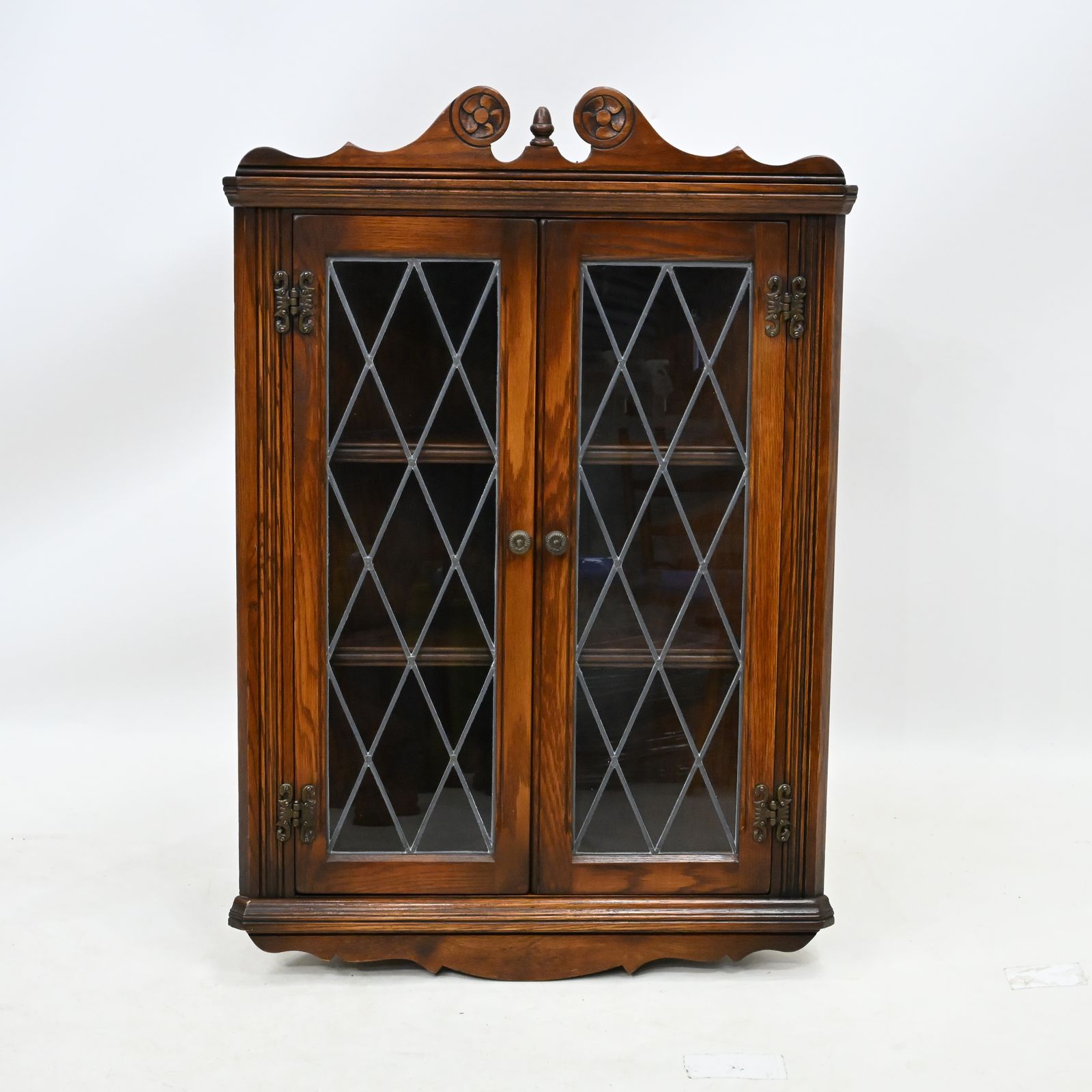 Old Charm Hanging Corner Display Cabinet Leaded Glass Tudor Brown Free Delivery photo vinterior