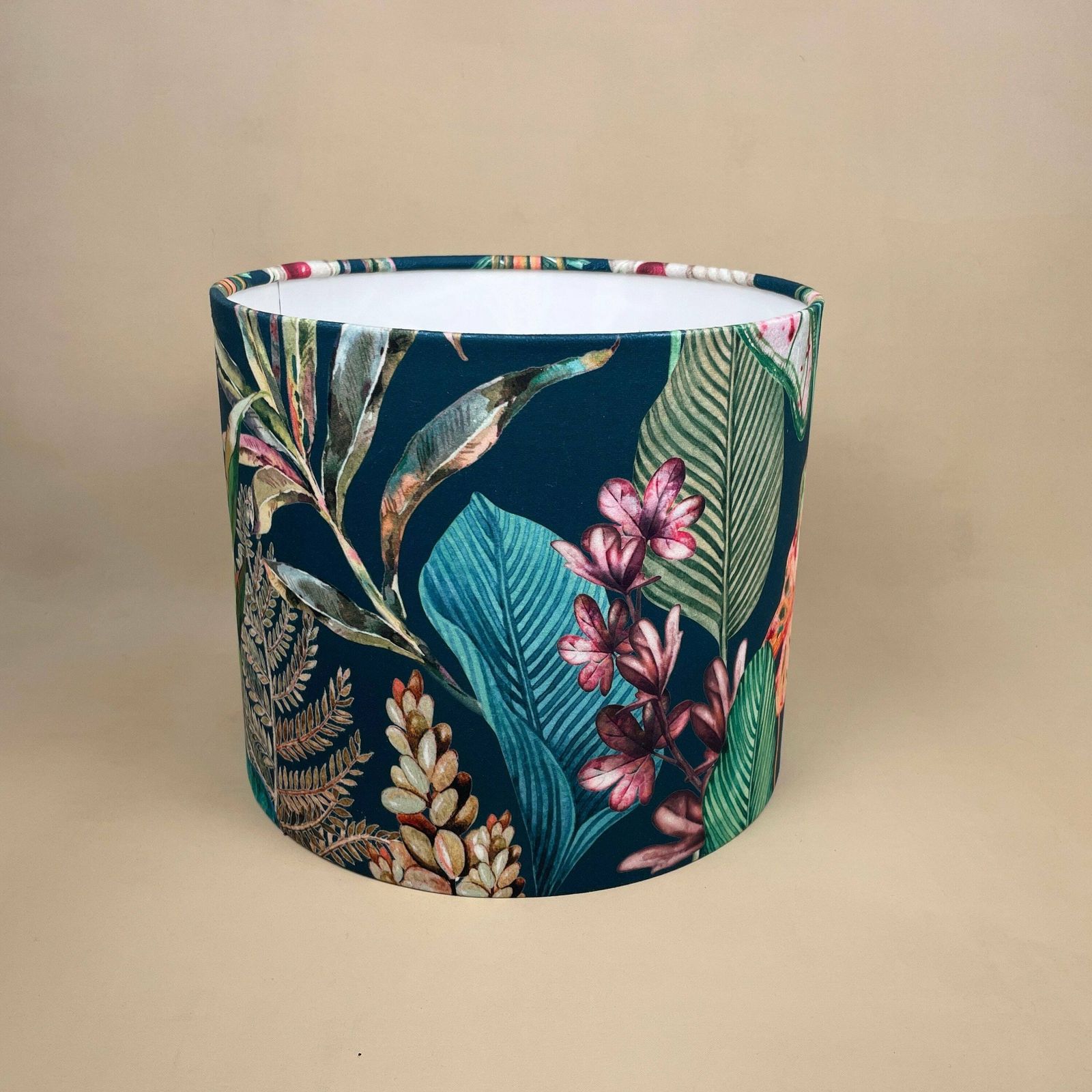 Tropical Printed Velvet Lamp Shade Lampshade Ceiling Lightshade Drum Cylinder Fabric Textile Medium Rain Forest Floral Pattern Green Blue