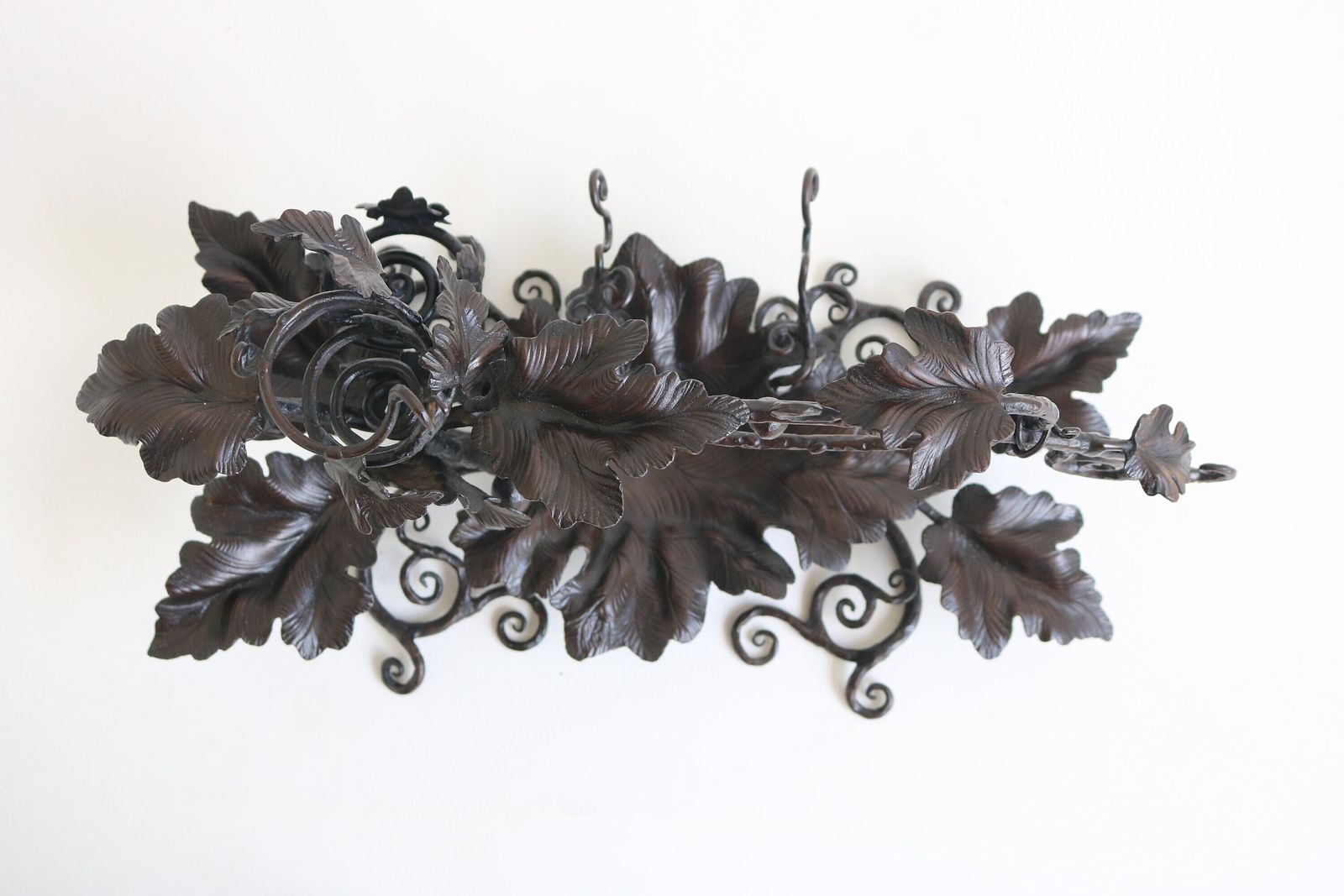 Antique Wine Theme Desk Top Pen Ink Stand Wrought Iron Bunch Of Grapes Leaves Arts & Crafts Inkwell Blacksmith Hand Crafted Jewelry Display photo for sale