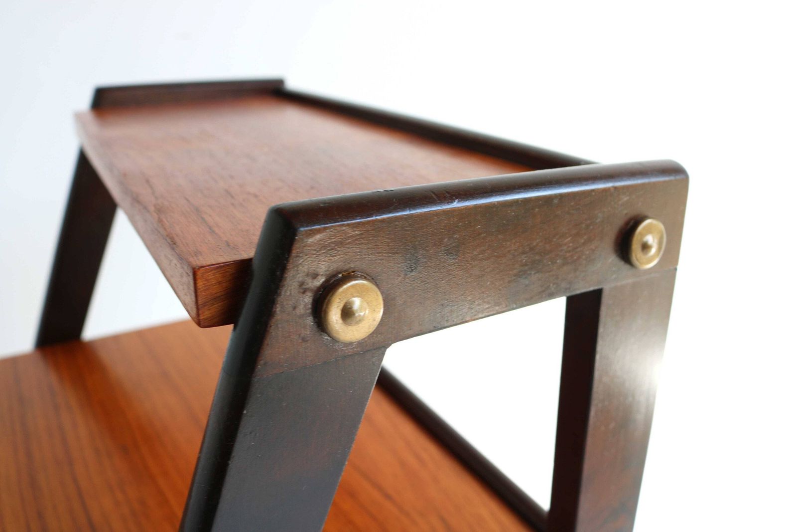 Danish Modern Teak Nightstand Mid Century End Table Compass Legs Bedside Table Two Tiers Drawer Side Table Bedside Cabinet photo Furniture
