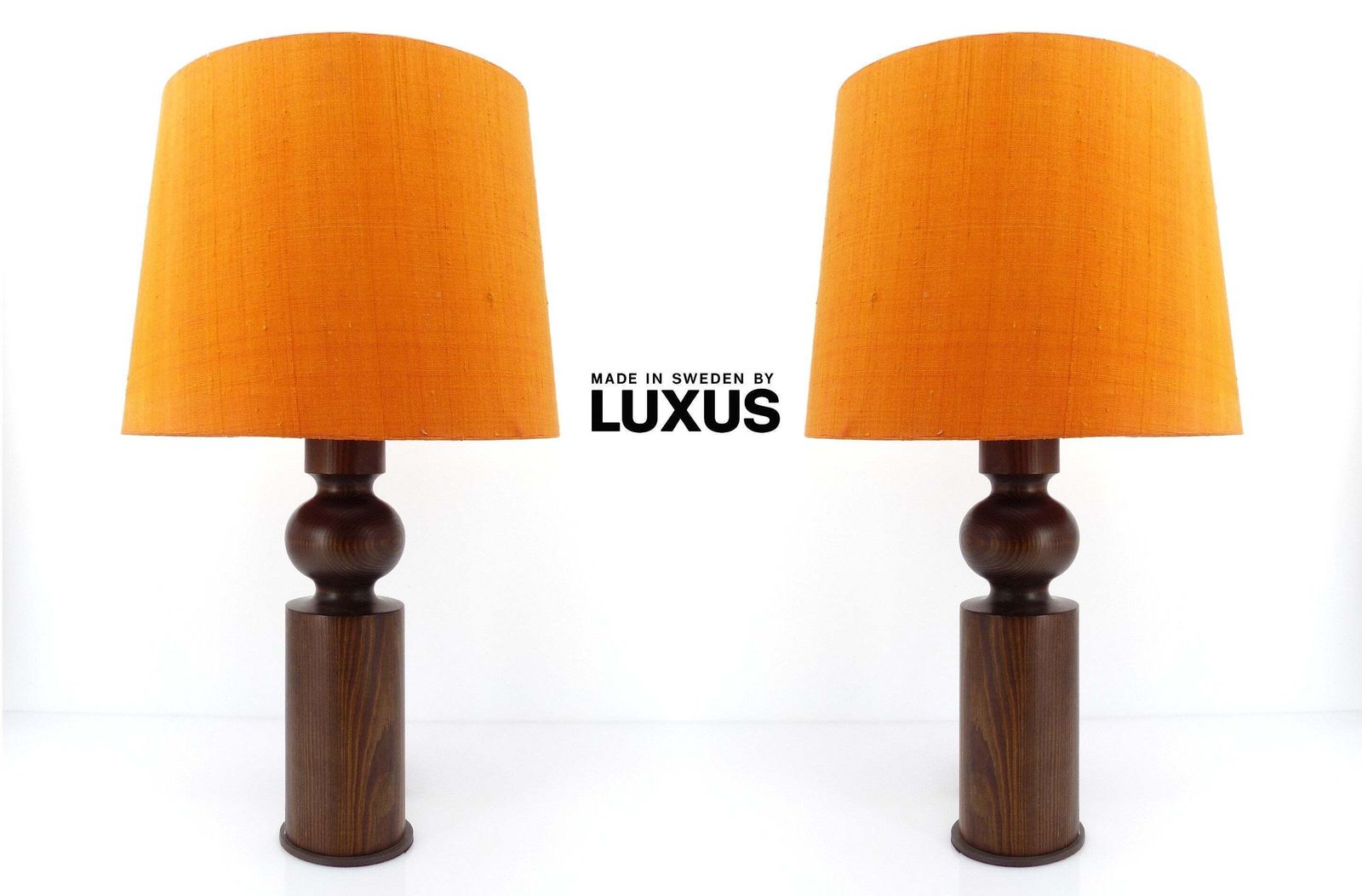 Pair Of Scandinavian Pine Table Lamps By Uno Kristiansson For Luxus, Sweden, Circa 1965