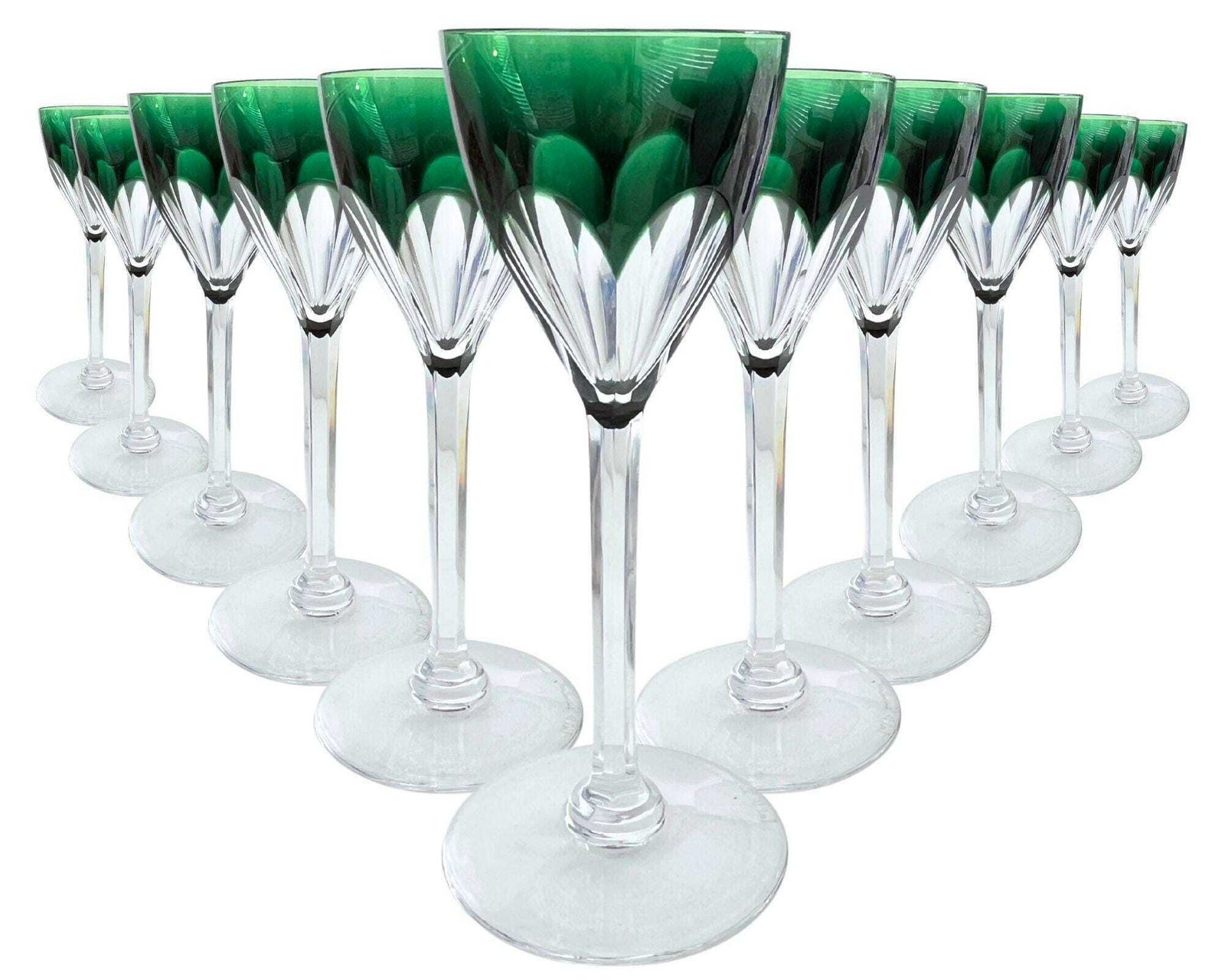 Val Saint Lambert Crystal | 12 Stuks | Smaragdgroene Wijnglazen