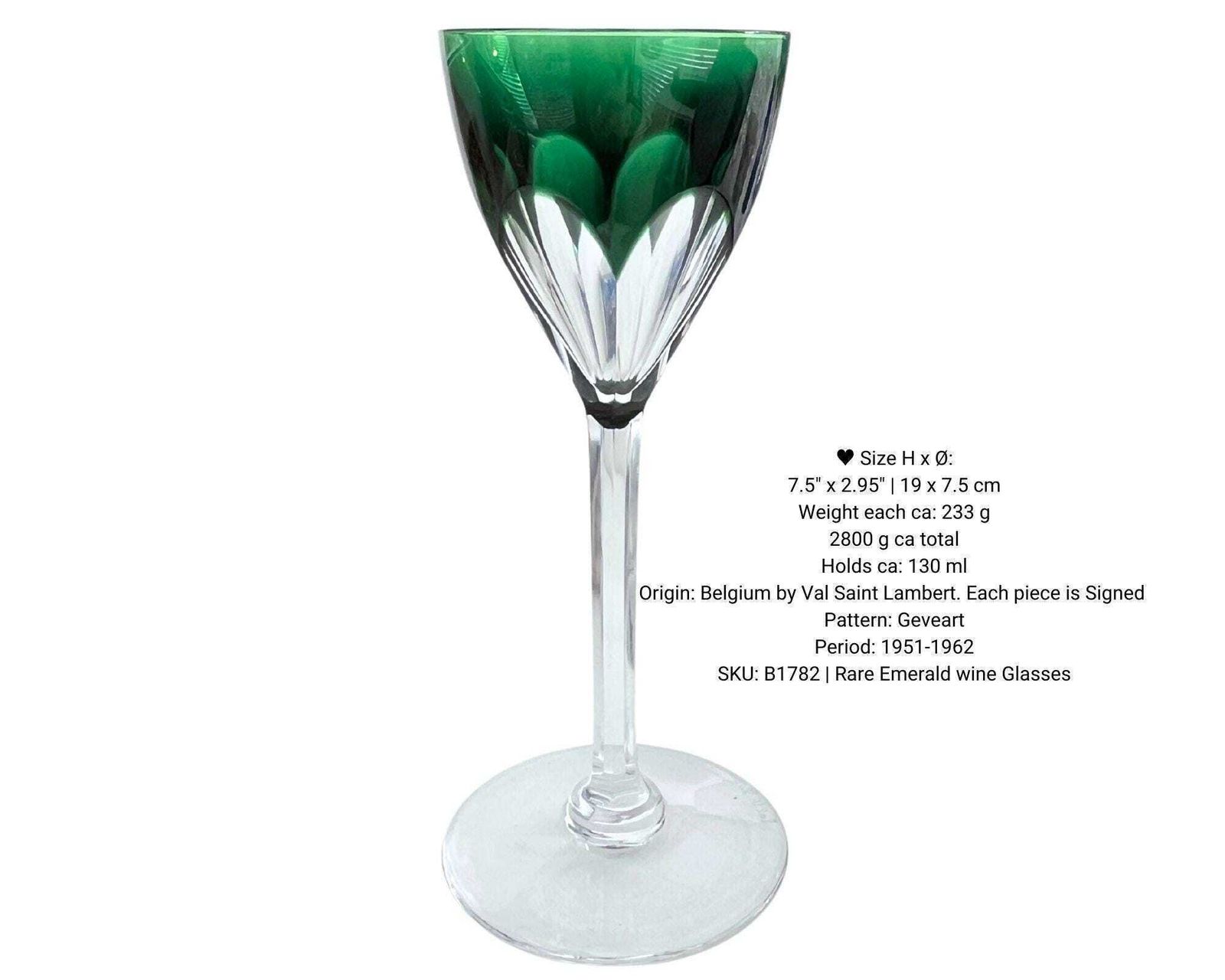 Val Saint Lambert Crystal | 12 Stuks | Smaragdgroene Wijnglazen photo Woonaccessoires