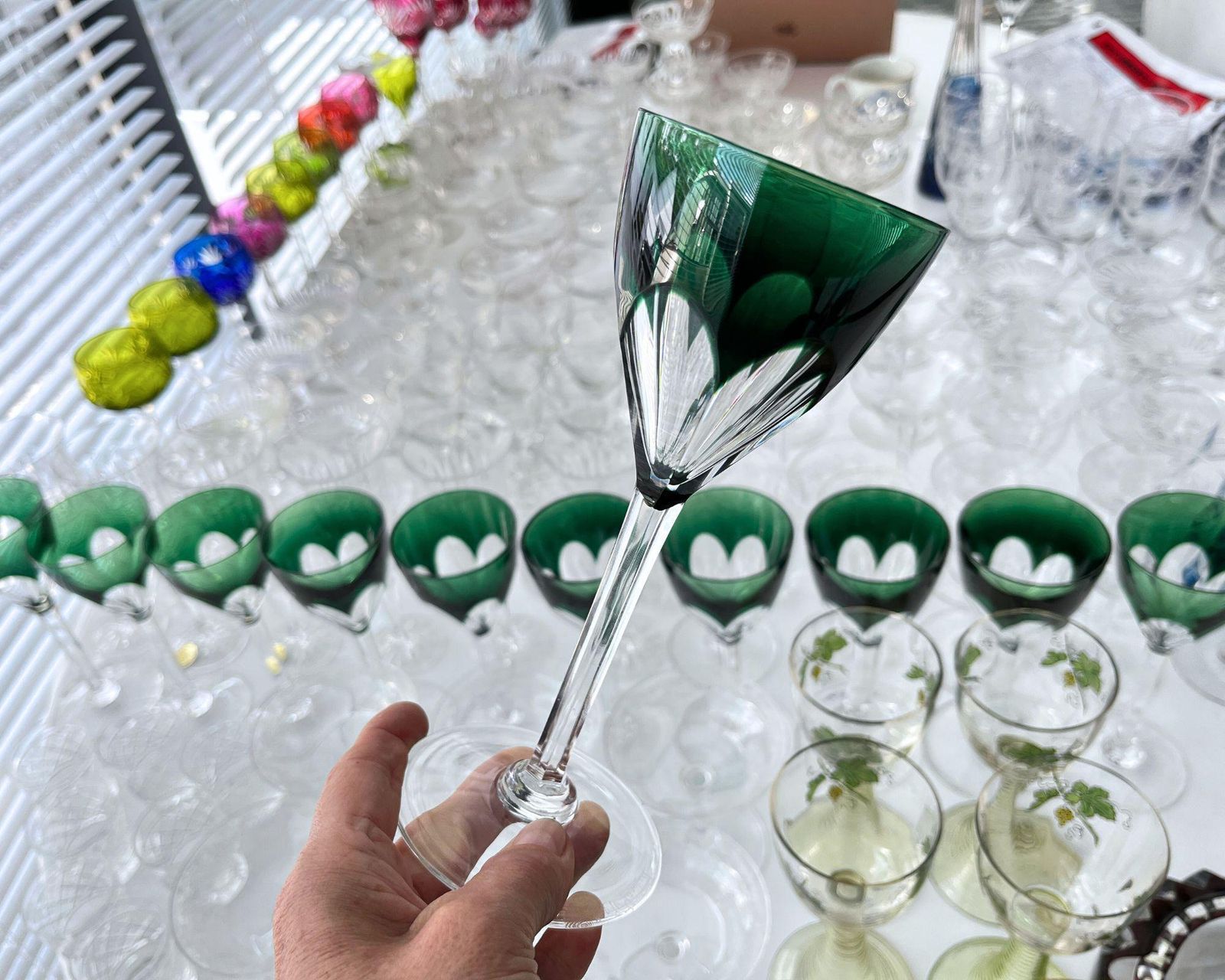 Val Saint Lambert Crystal | 12 Stuks | Smaragdgroene Wijnglazen photo vintage