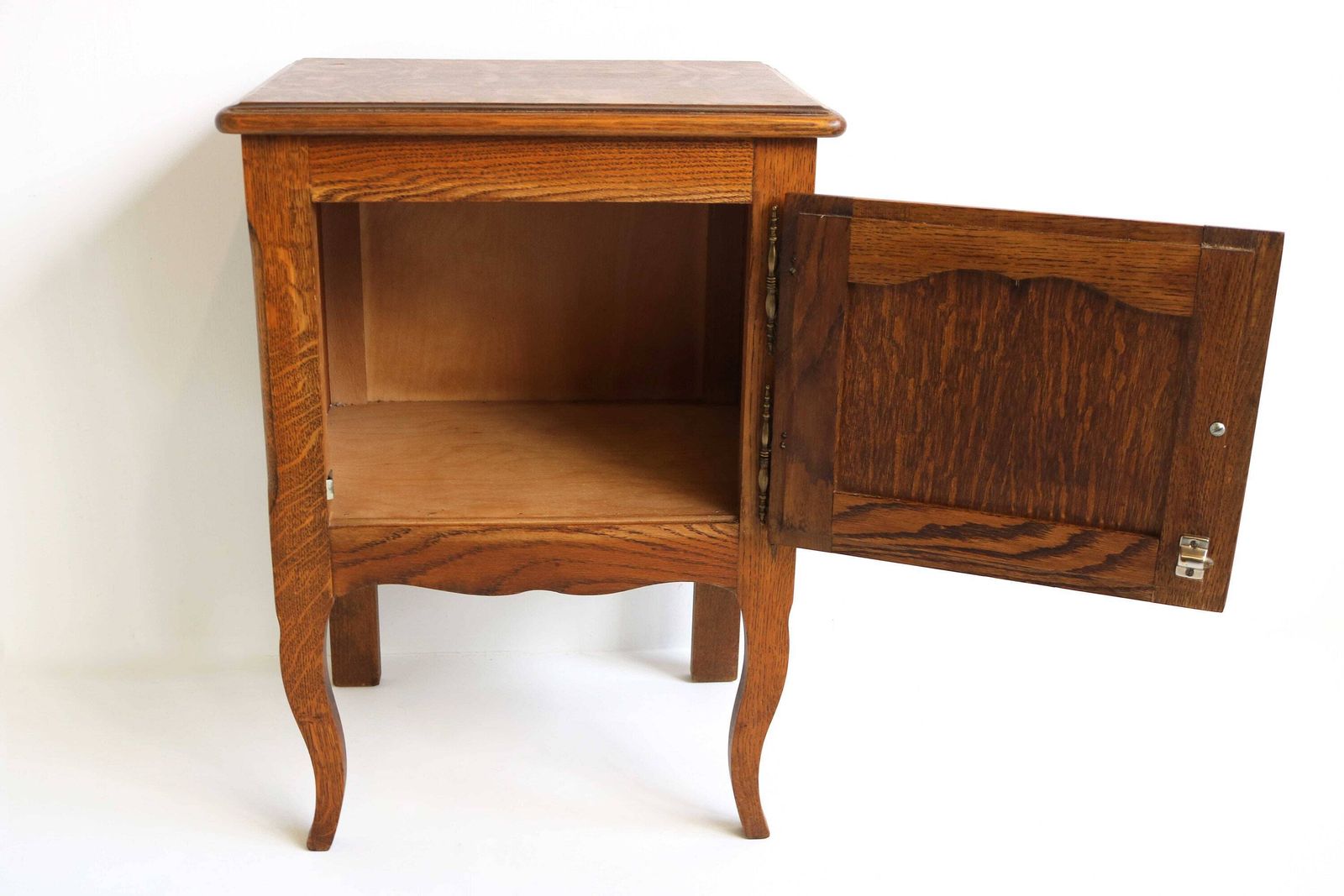 Wooden Mid Century French Louis XV Style Door Bent Legs Farmer Style Nightstand Bedside Table End Table Country Side Table 1960 photo Furniture