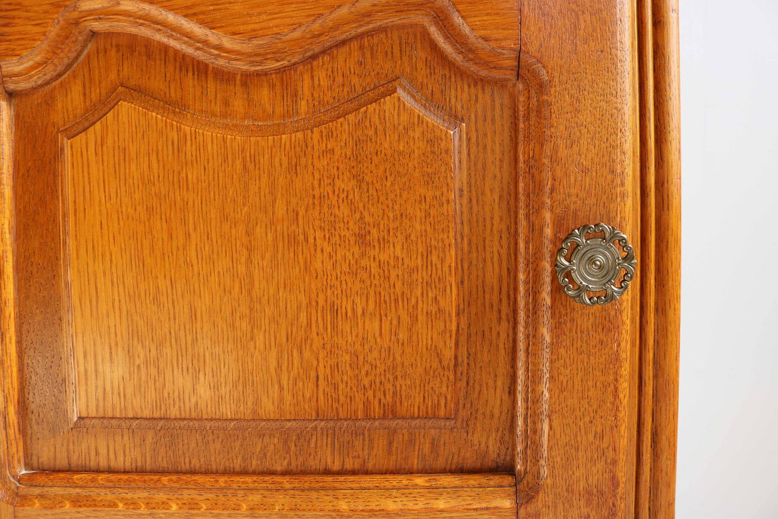 Mid Century Oak Wood French Louis XV Style Door Bent Legs Antique Style Nightstand Bedside Table End Table Country Side Table 1960 photo furniture