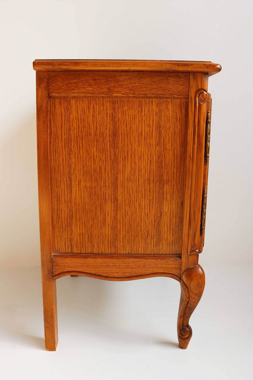 Mid Century Oak Wood French Louis XV Style Door Bent Legs Antique Style Nightstand Bedside Table End Table Country Side Table 1960 photo vinterior