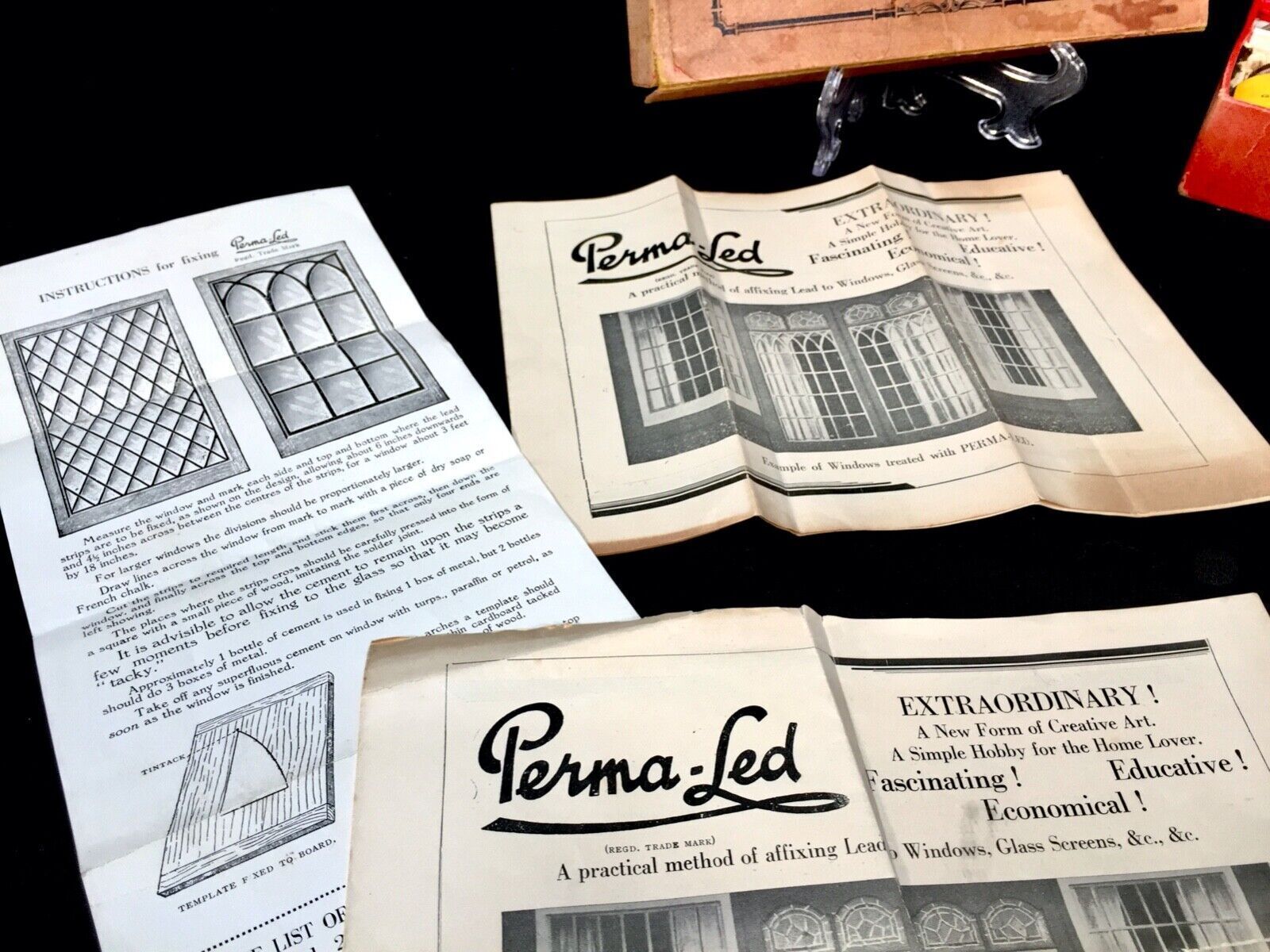 Antique 1930s Rare Perma Led Stained Glass Makers / Artists Kit Box / Lead Work photo vinterior