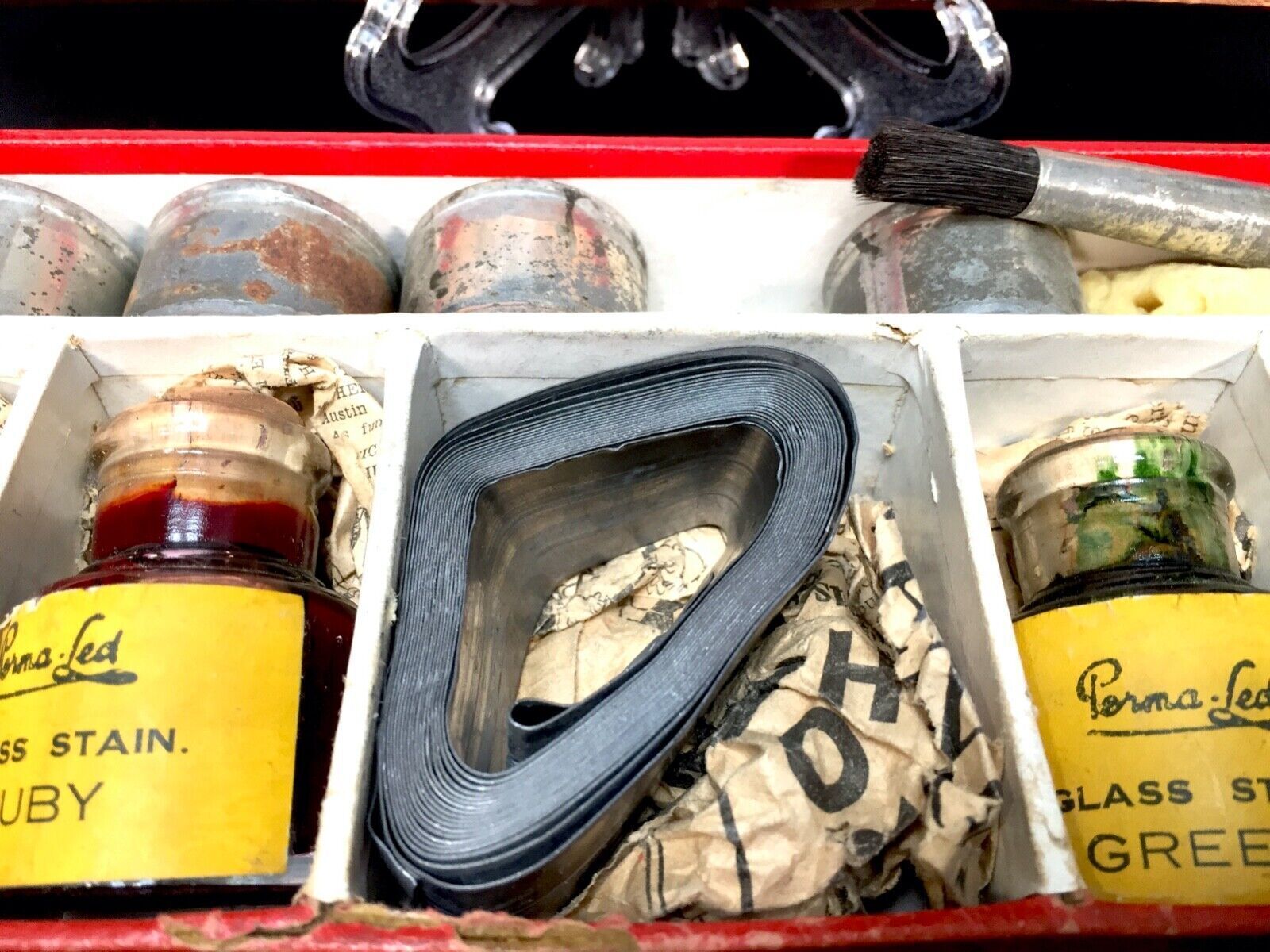 Antique 1930s Rare Perma Led Stained Glass Makers / Artists Kit Box / Lead Work photo vintage