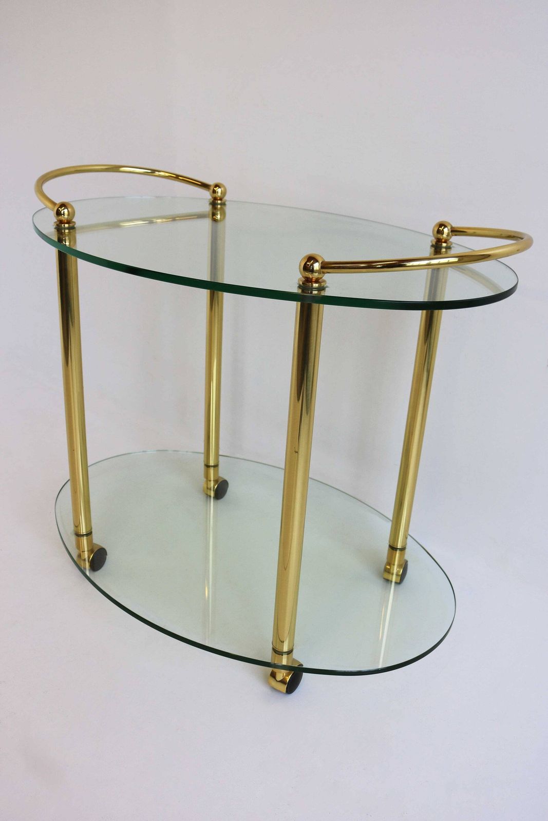 Mid Century Modern Ovale Barcart | Hollywood Regency | Messing En Glas | Ca. 1970 photo 741.0