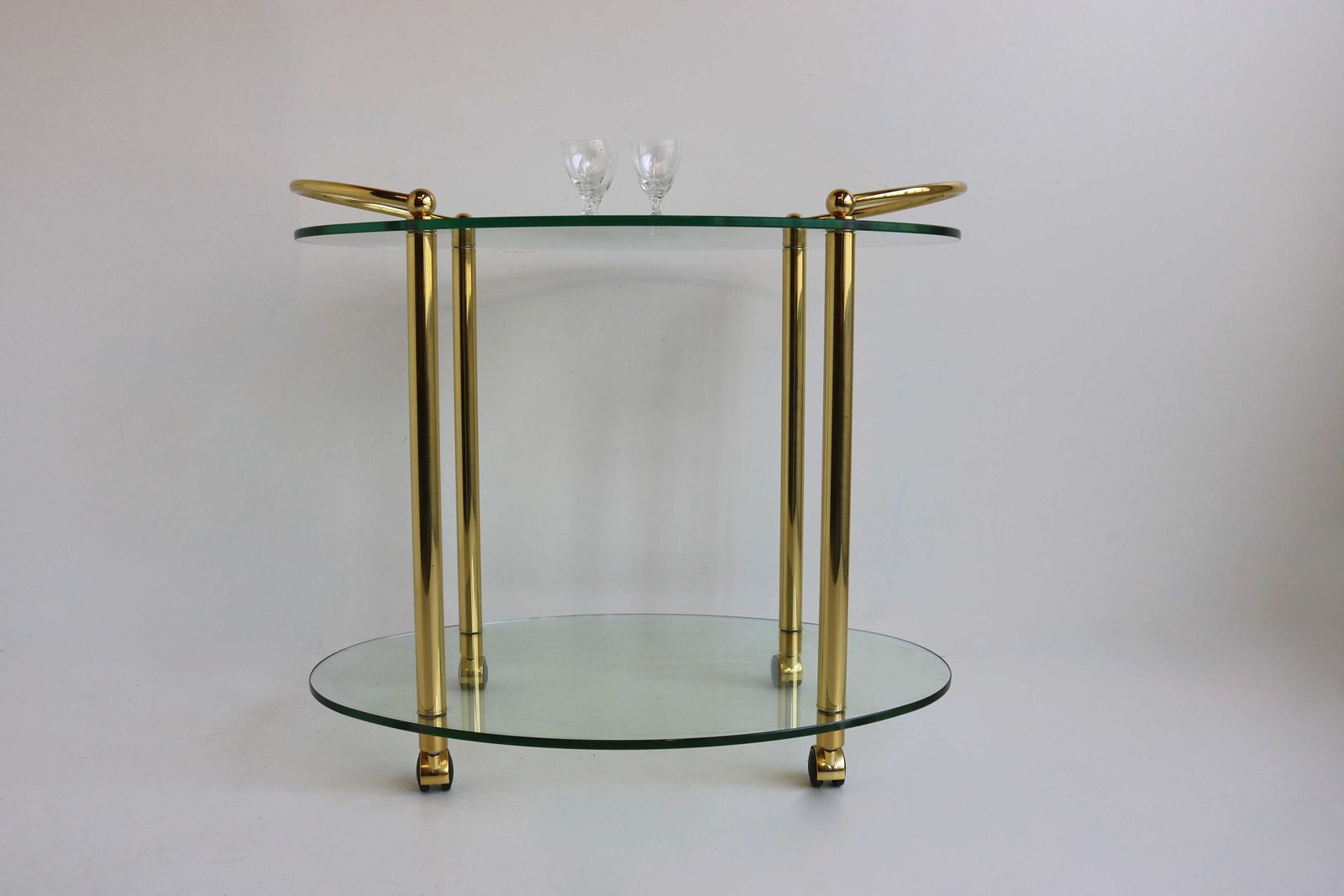 Mid Century Modern Ovale Barcart | Hollywood Regency | Messing En Glas | Ca. 1970 photo buy