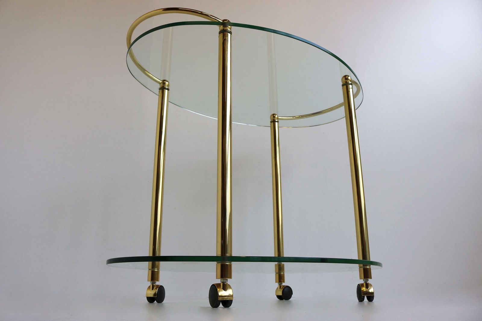 Mid Century Modern Ovale Barcart | Hollywood Regency | Messing En Glas | Ca. 1970 photo vintage