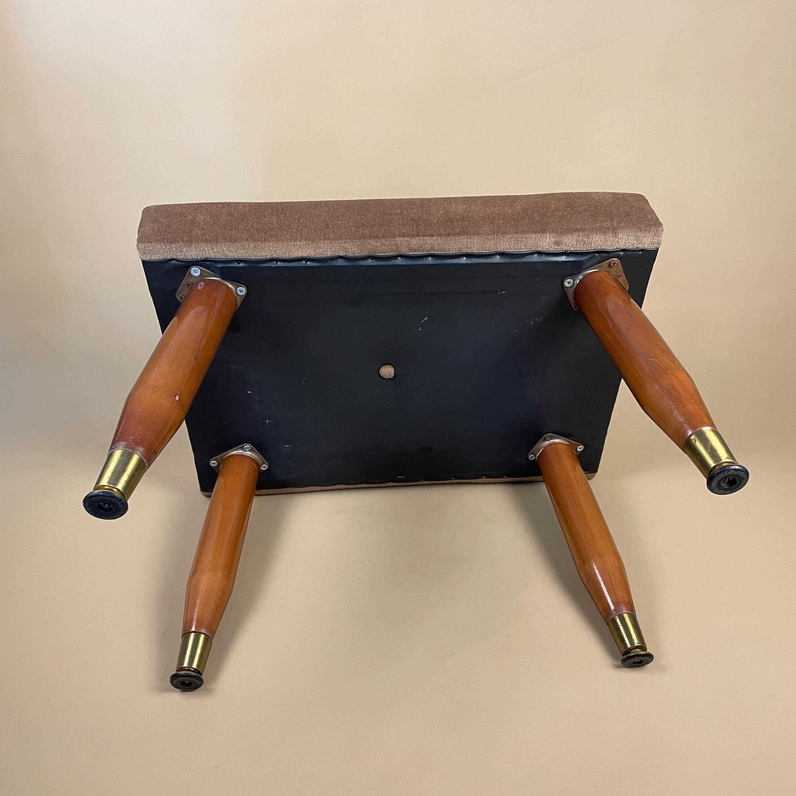 Antique Velvet Wooden Stool Wood Cottage Furniture Rectangle Taupe Hallway Farmhouse Seat 33x47x36cm Footstool Foot Retro Pin Legs photo buy