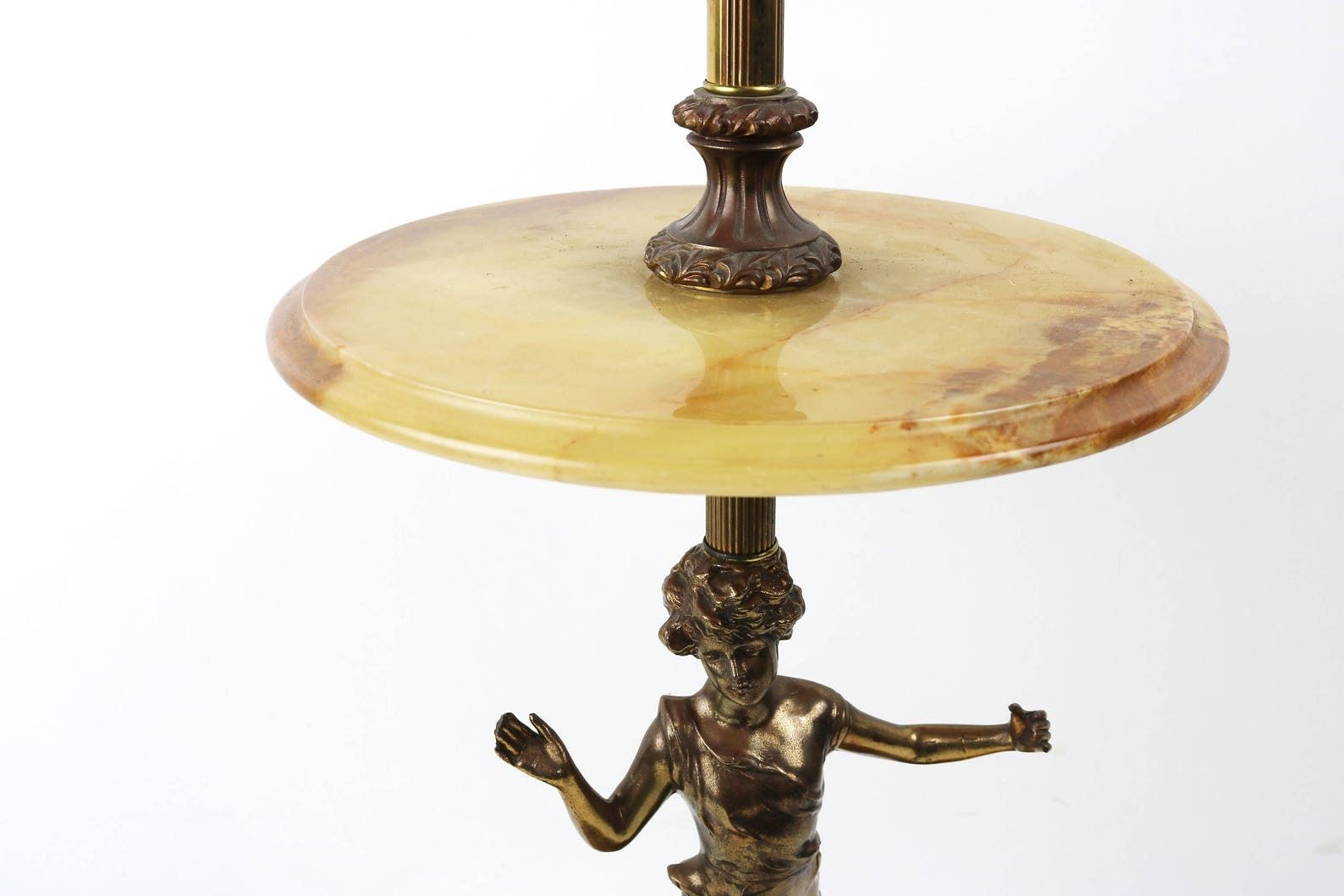 Midcentury Antique Italian Ornate Brass Onyx Sidetable Floor Light Figurine Classic Hollywood Regency Decorative photo 674.0