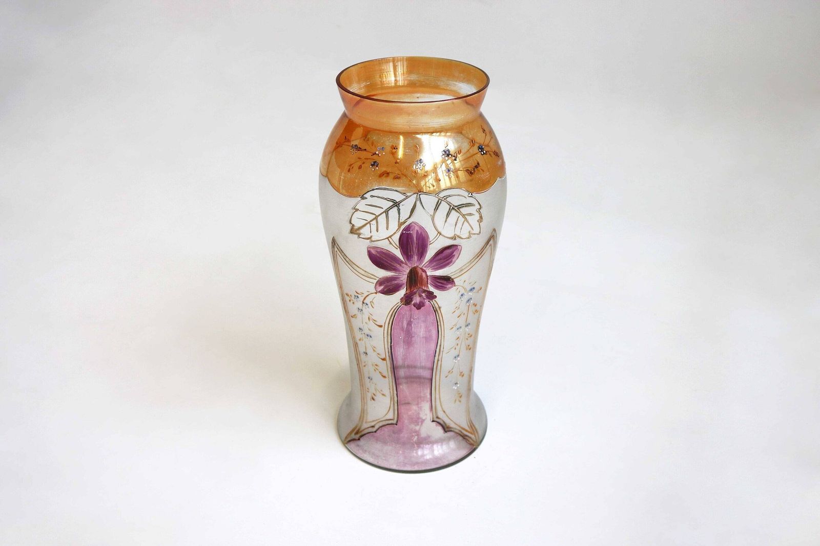 Antique Hand Blown Vases Ornamental Glass Enamel Paintings Gold Painted Decorative Vase Art Nouveau Jugendstill 1910 1920
