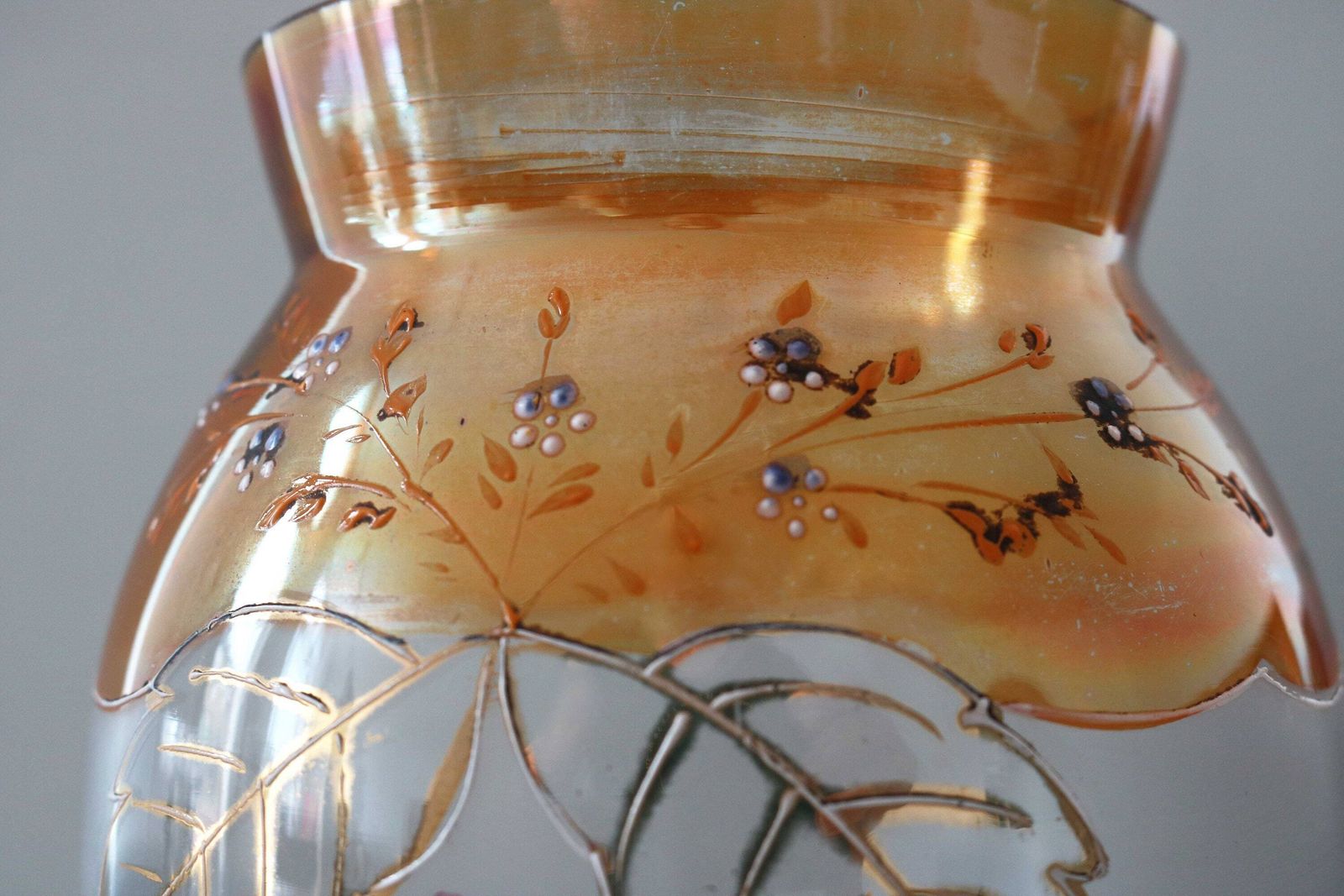 Antique Hand Blown Vases Ornamental Glass Enamel Paintings Gold Painted Decorative Vase Art Nouveau Jugendstill 1910 1920 photo furniture