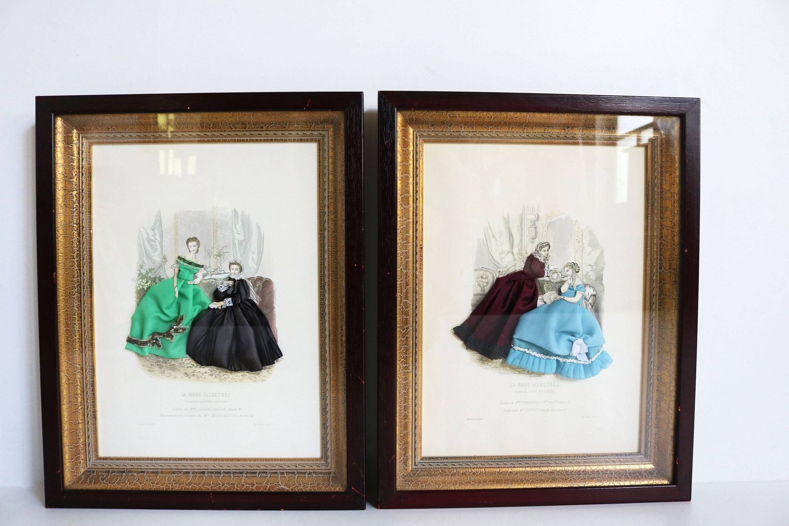 Stel Decoratieve Antieke Franse La Mode Illustree Parijs Stof Versierde Victoriaanse 3d Shadow Box Jurk Mode Print Dames Romantisch photo buy