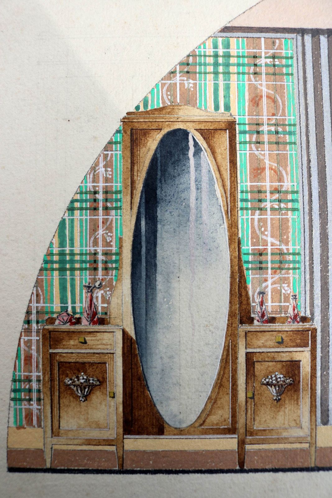 Art Deco Watercolor Drawing ,Furniture Designer,Furniture Factory Làrt Mobilier In Bruges Hand Made Special 1920 1930 photo Art